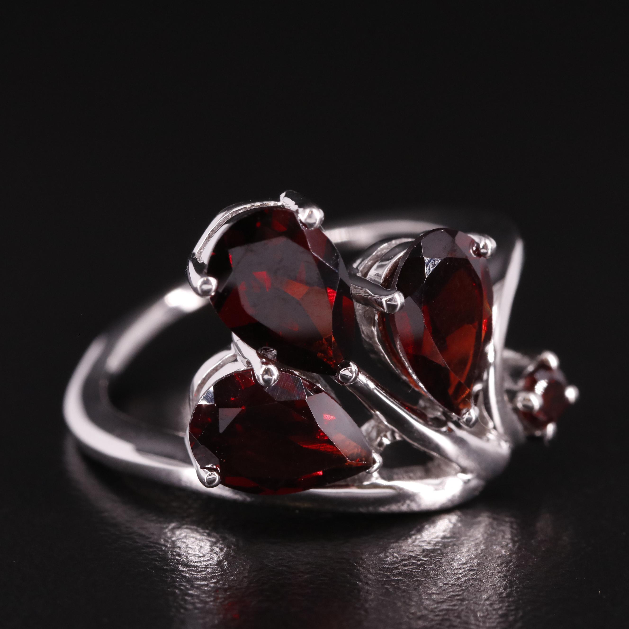 Sterling Garnet Floral Ring