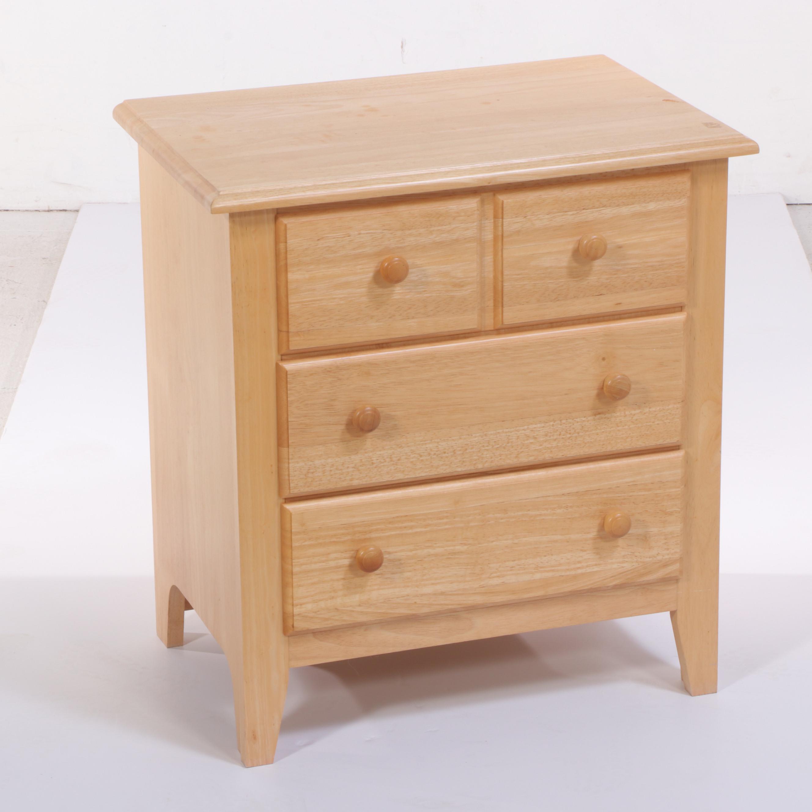 Pair of Contemporary Rubberwood Twin Bed Frames with Nightstand