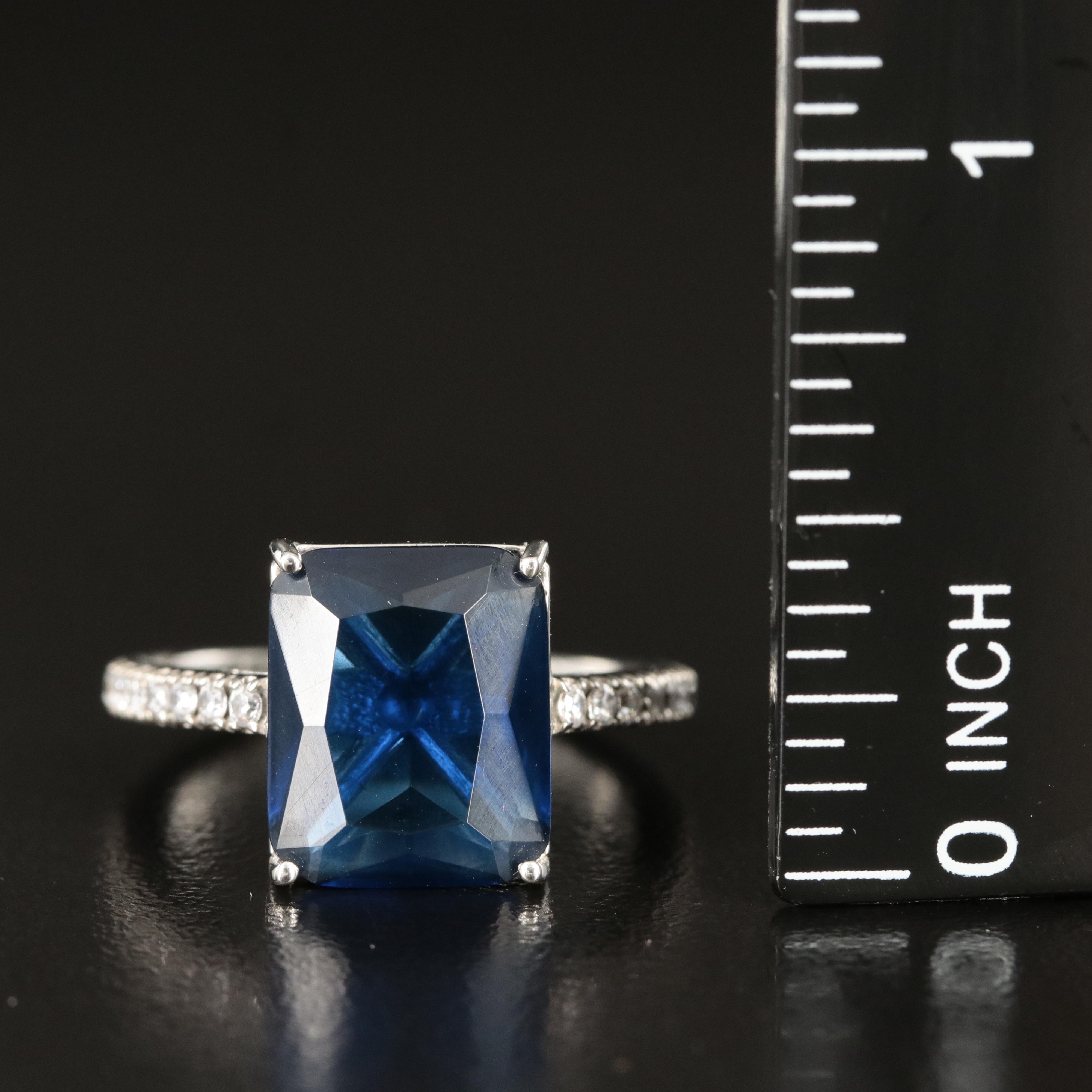 Sterling Glass and Cubic Zirconia Ring