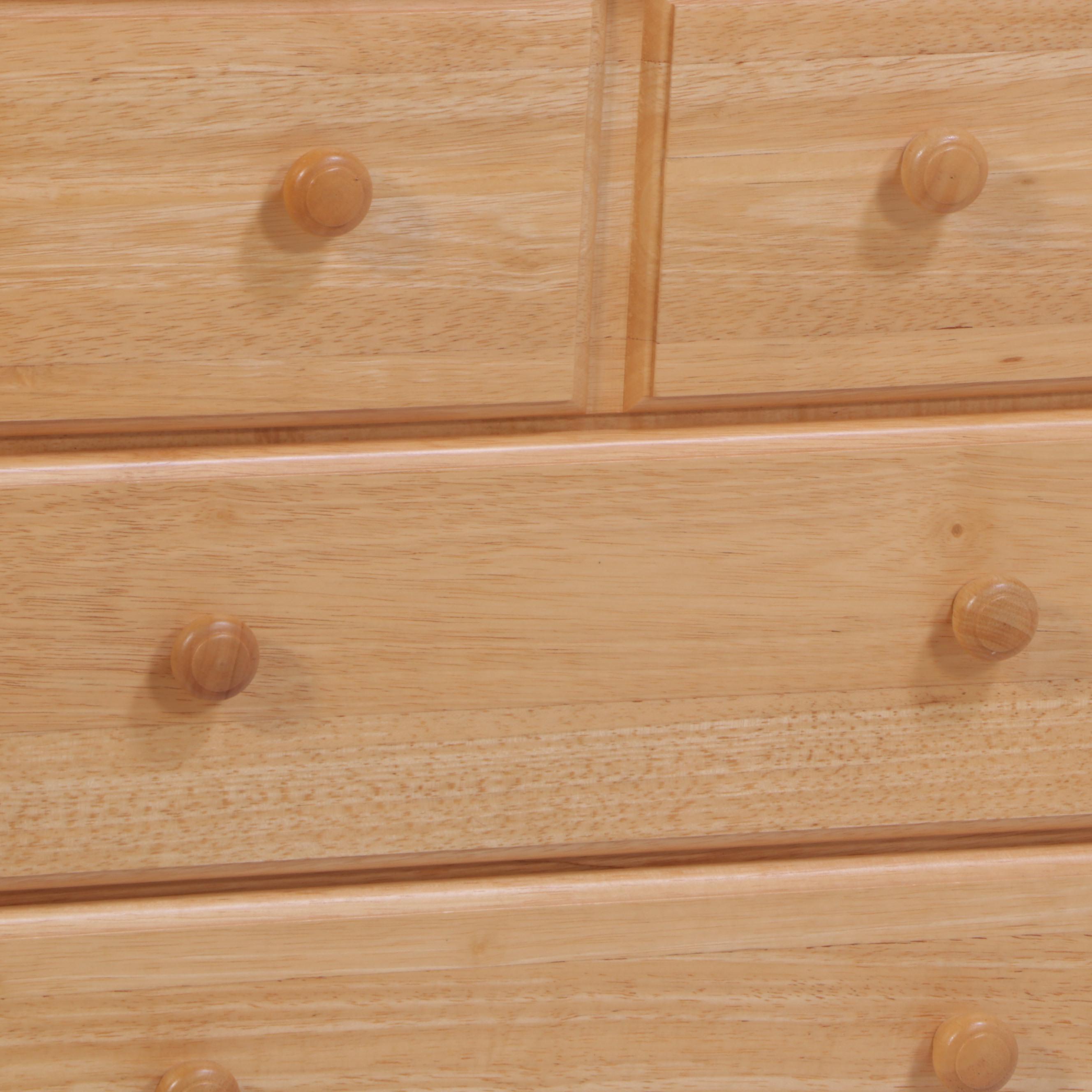 Pair of Contemporary Rubberwood Twin Bed Frames with Nightstand