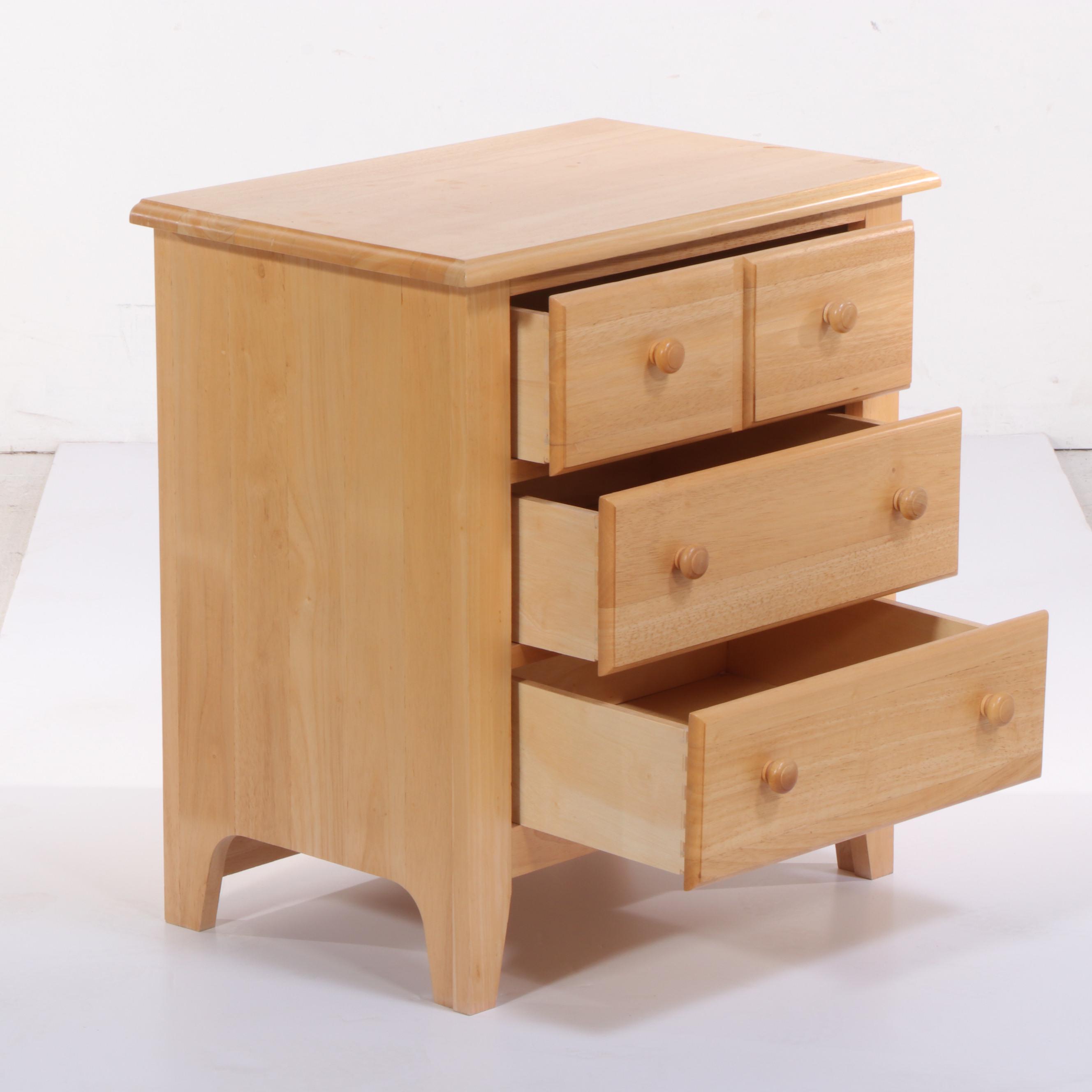 Pair of Contemporary Rubberwood Twin Bed Frames with Nightstand