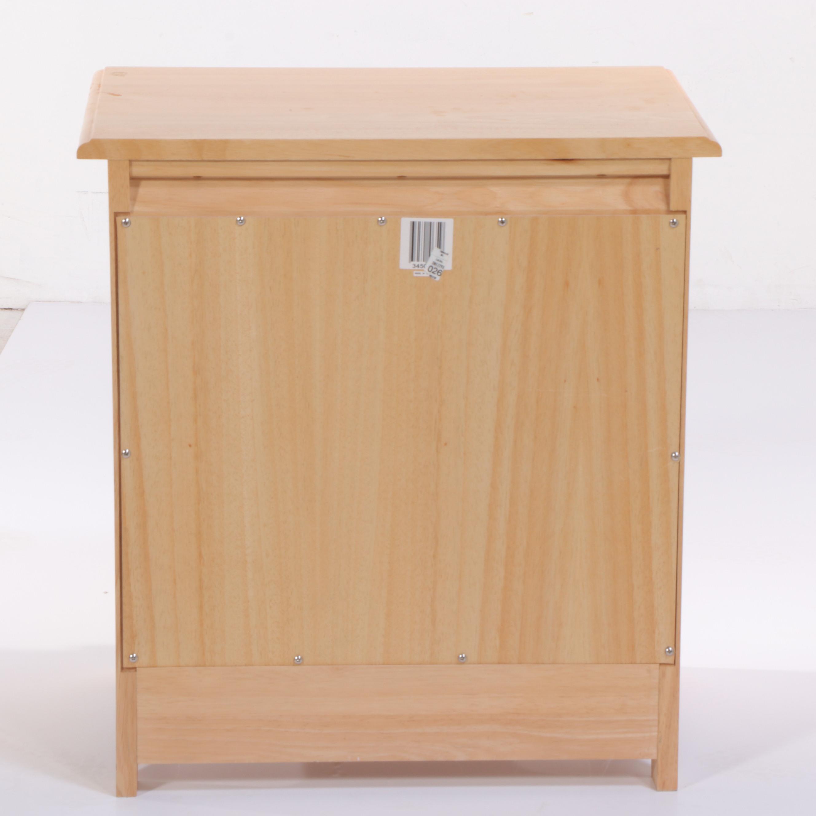 Pair of Contemporary Rubberwood Twin Bed Frames with Nightstand