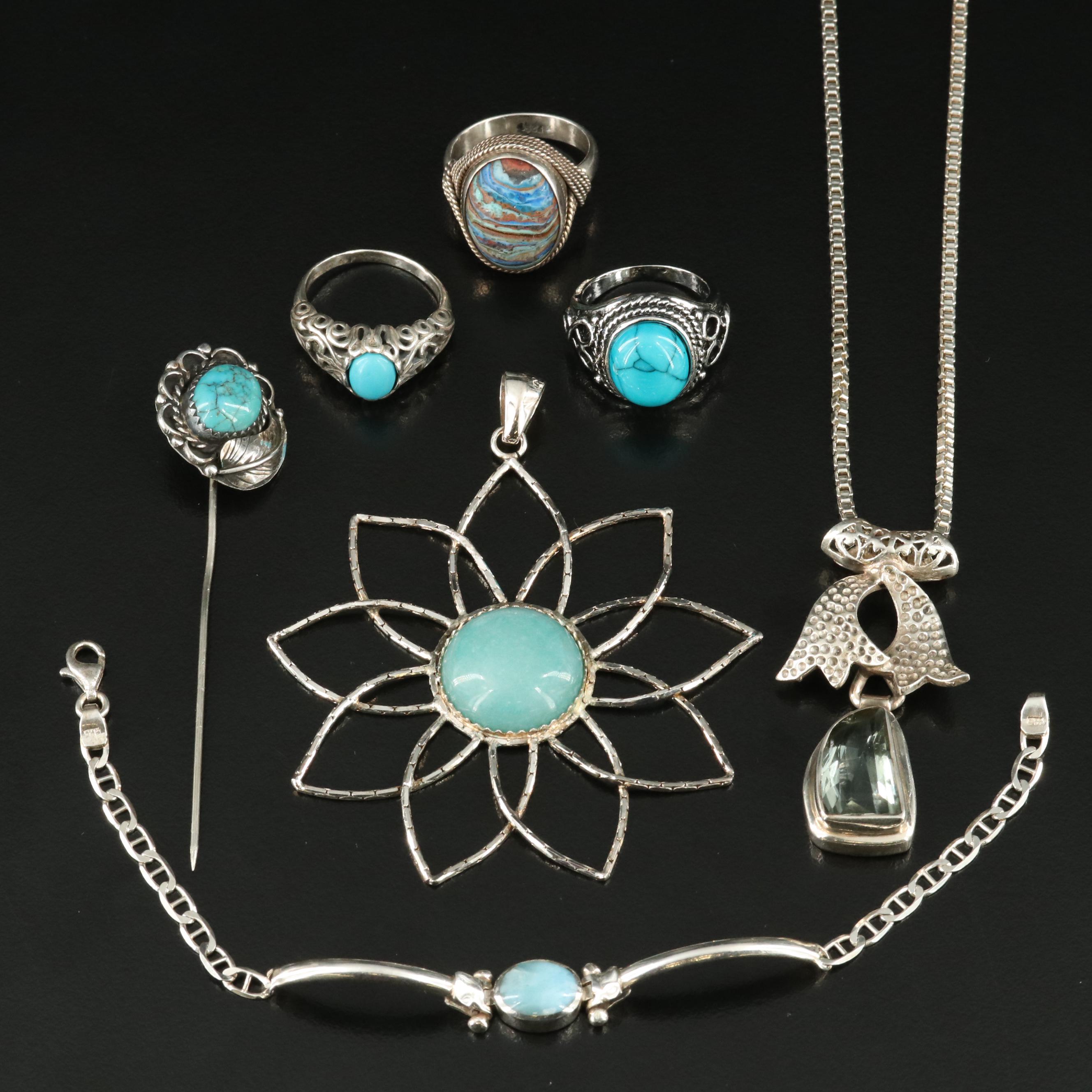 Southwestern, Turquoise and Prasiolite Featured in Sterling Jewelry