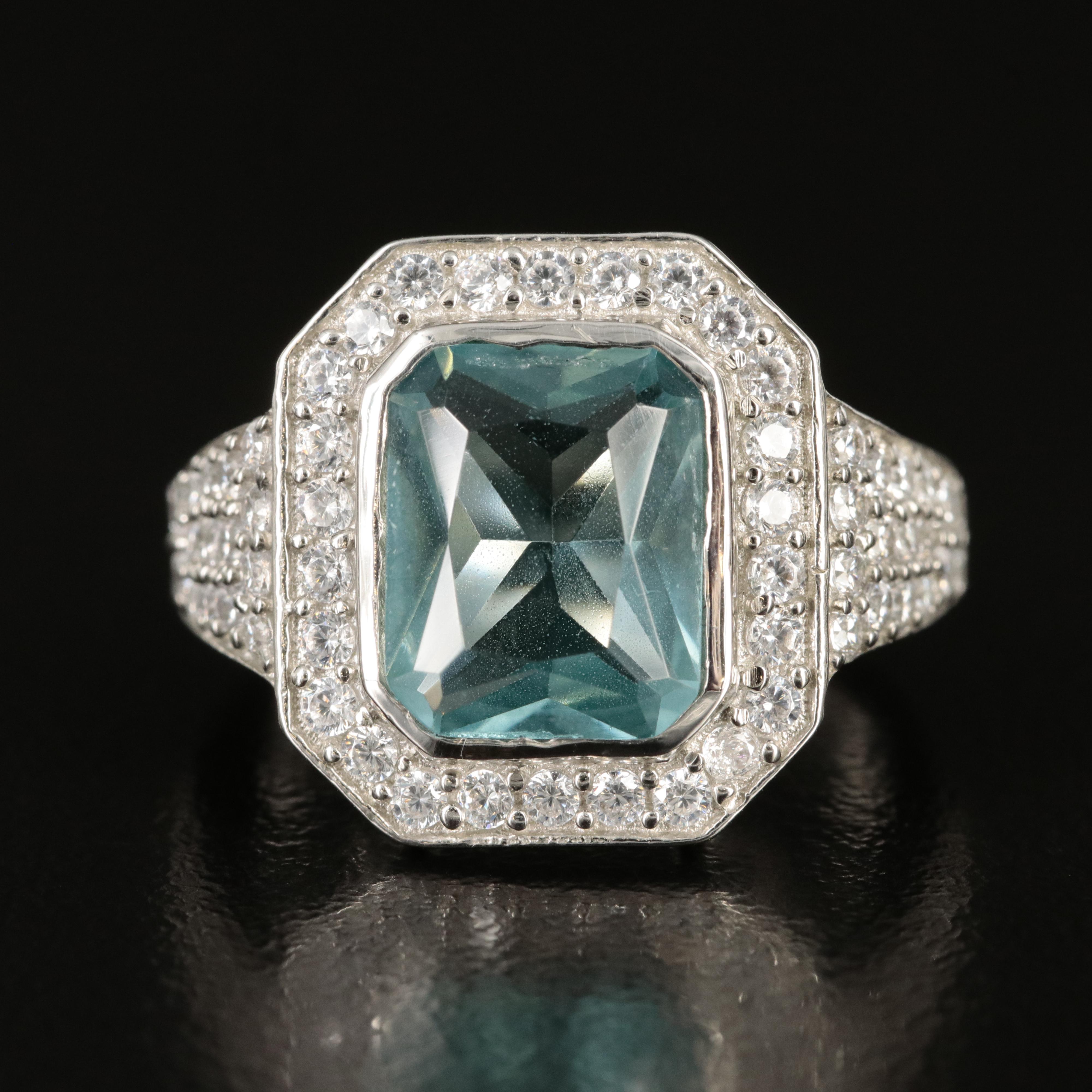 Sterling Glass and Cubic Zirconia Ring