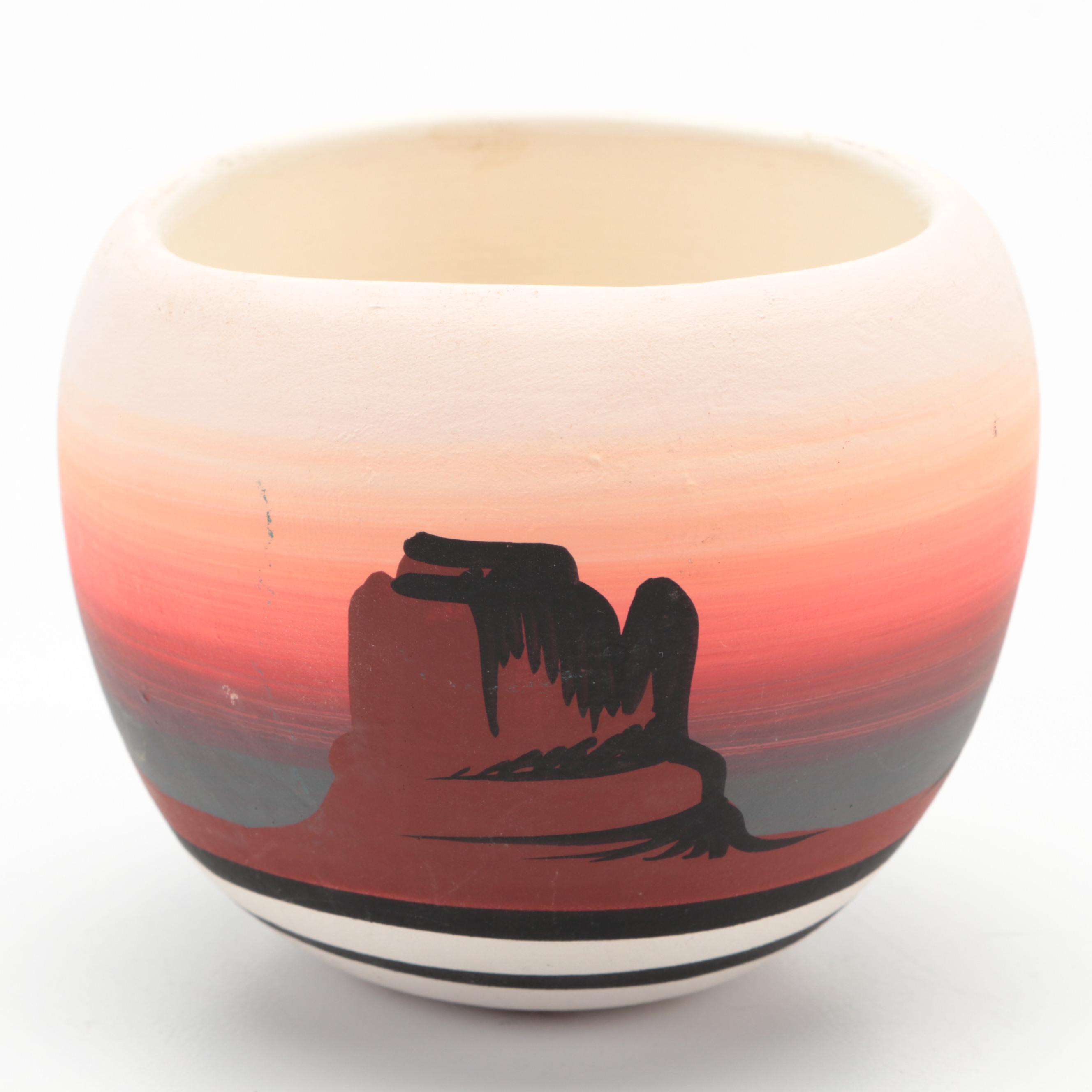 Artist Signed Diné Navajo Hand-Painted Polychrome Pottery Vases