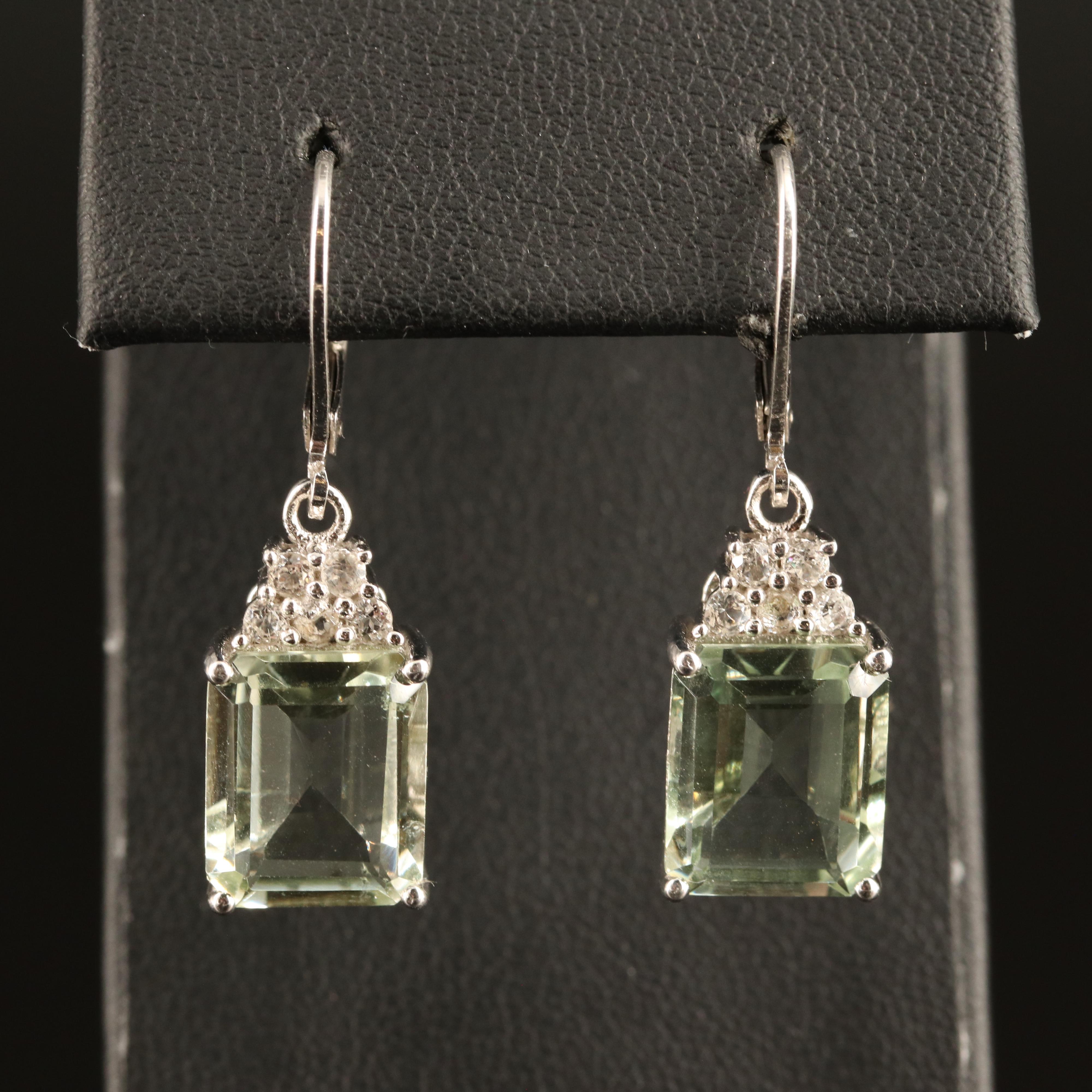 Sterling Prasiolite and White Topaz Earrings