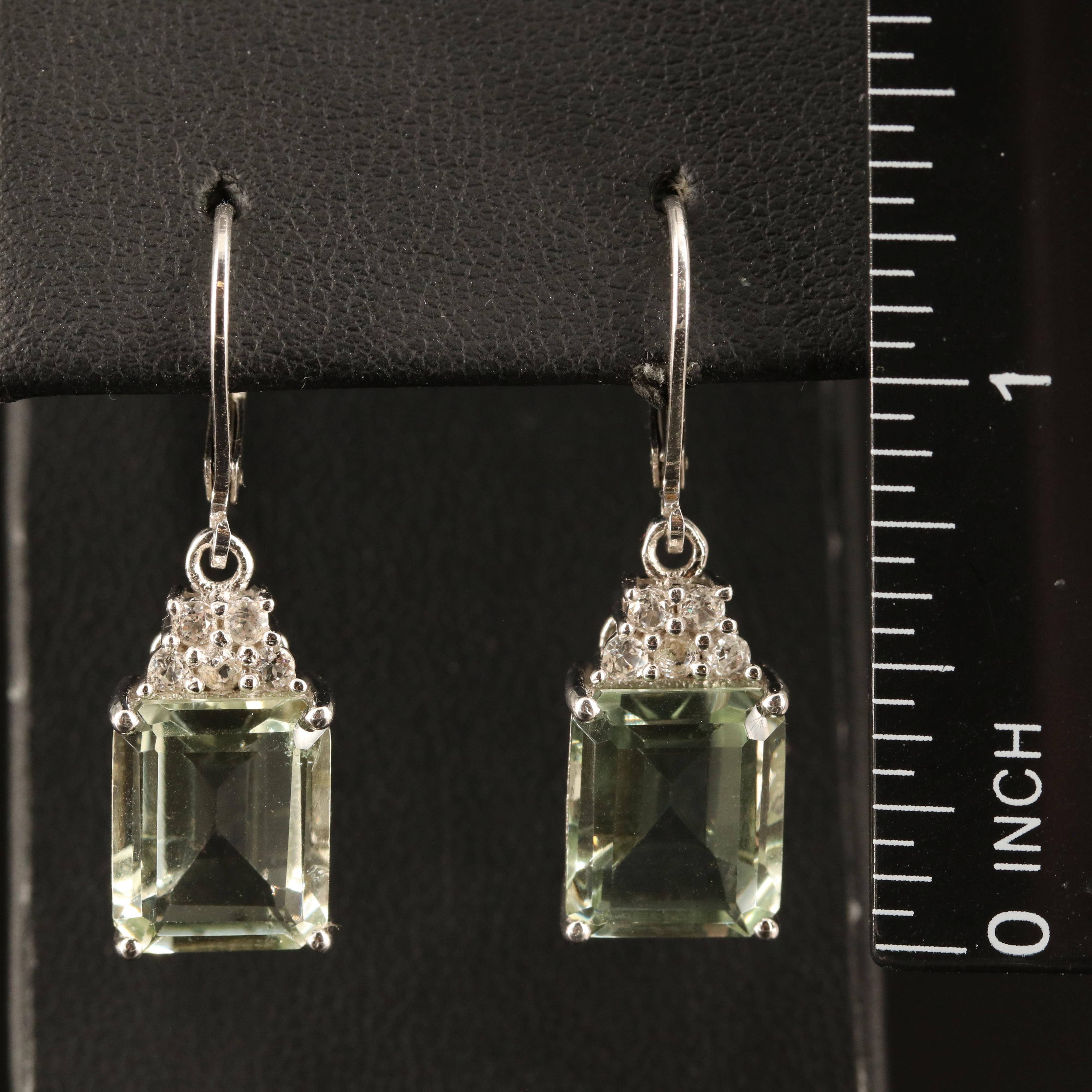 Sterling Prasiolite and White Topaz Earrings