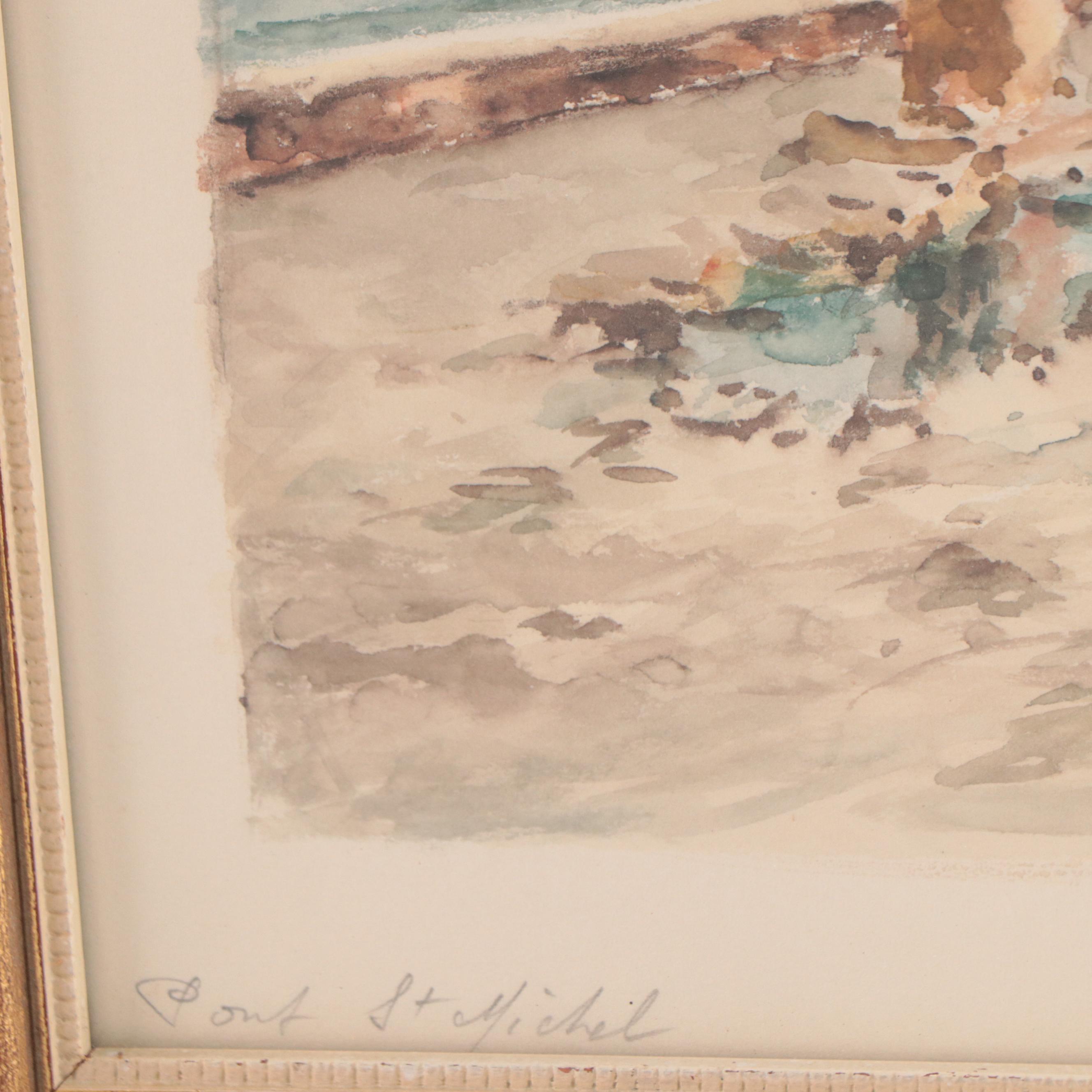 Watercolor Painting of Parisian Landscape "Pont St. Michel"