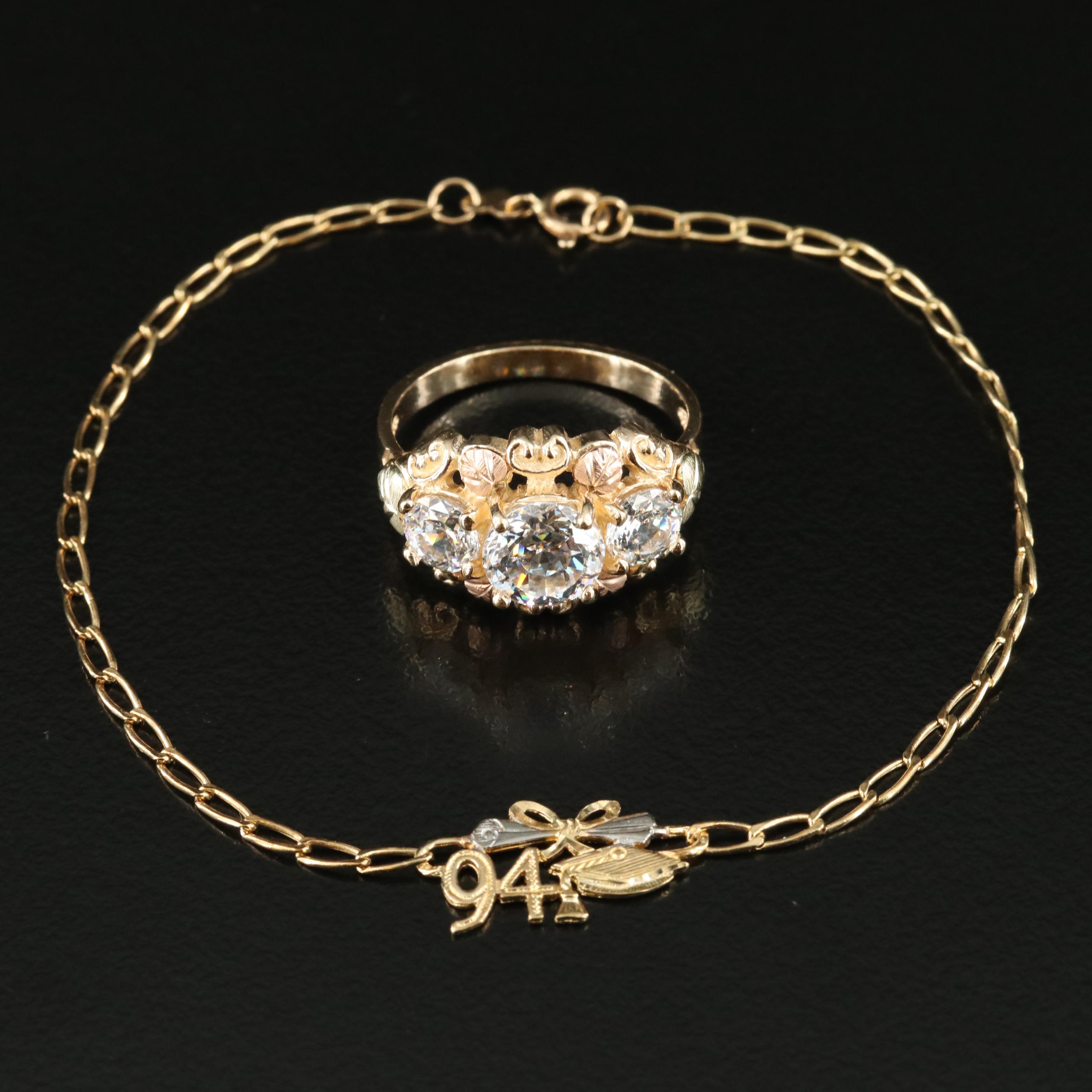 Coleman Black Hills Gold 10K Cubic Zirconia Ring with 14K 1994 Graduate Bracelet