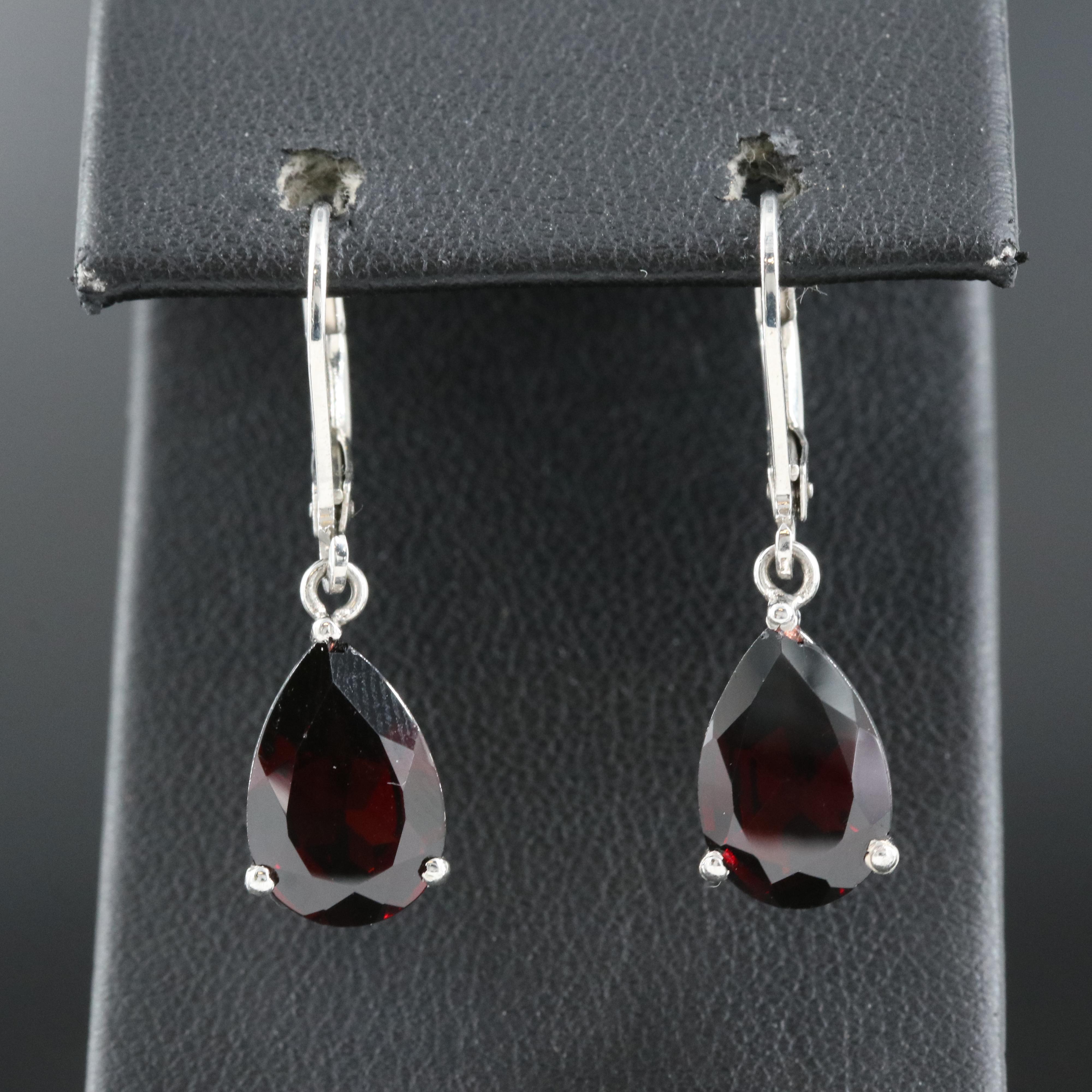 Sterling Garnet Solitaire Earrings