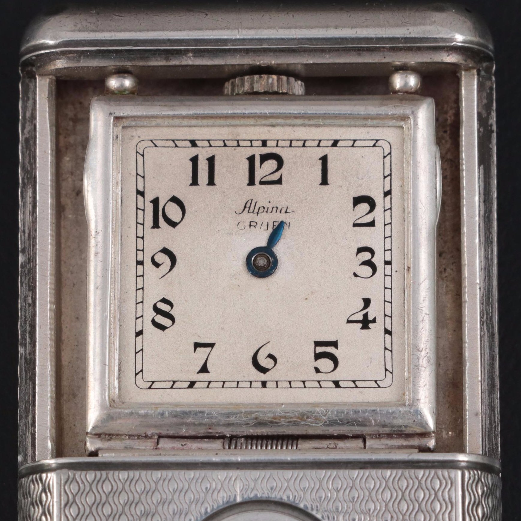 Gruen Alpina Sterling Silver Case Travel Clock, 1930s