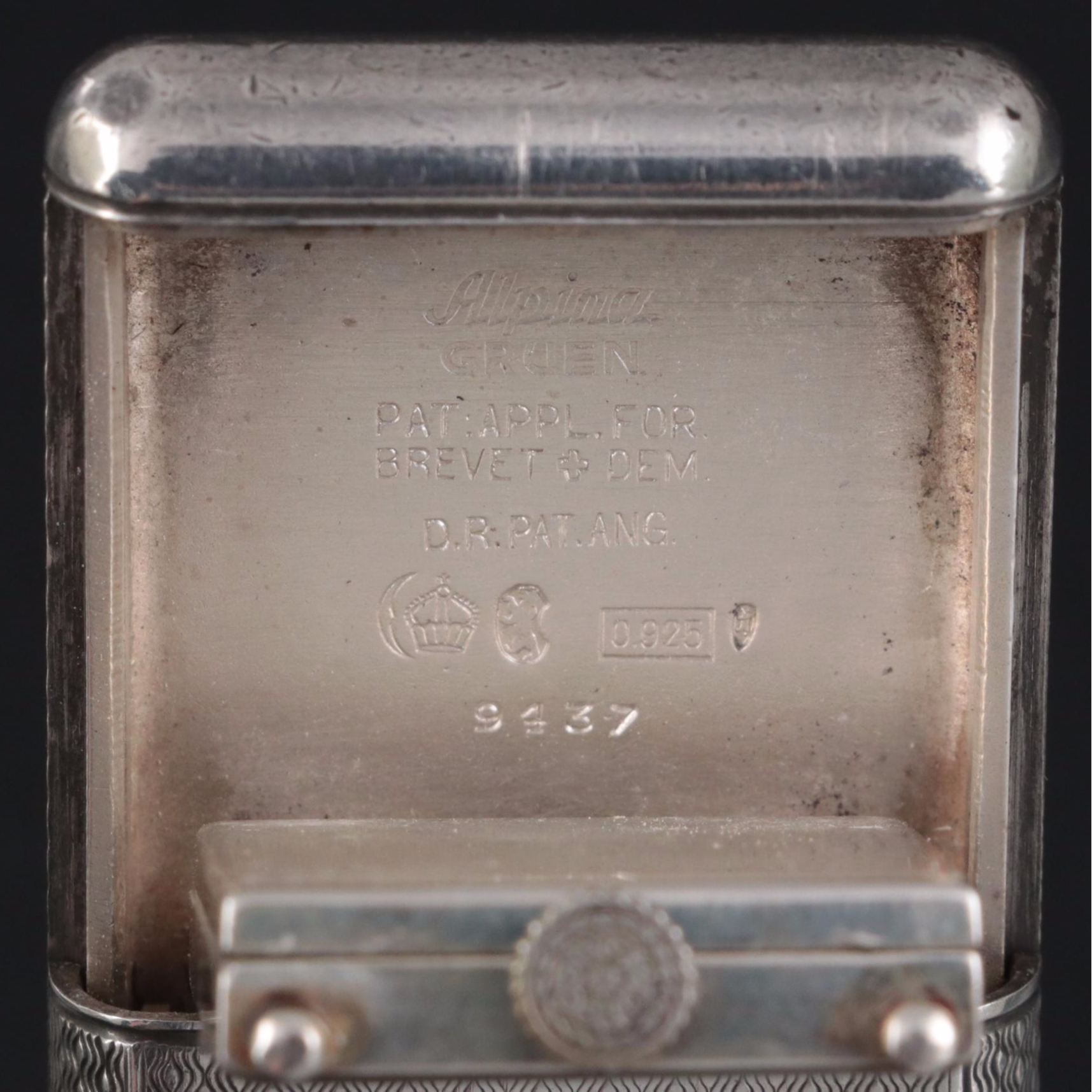 Gruen Alpina Sterling Silver Case Travel Clock, 1930s