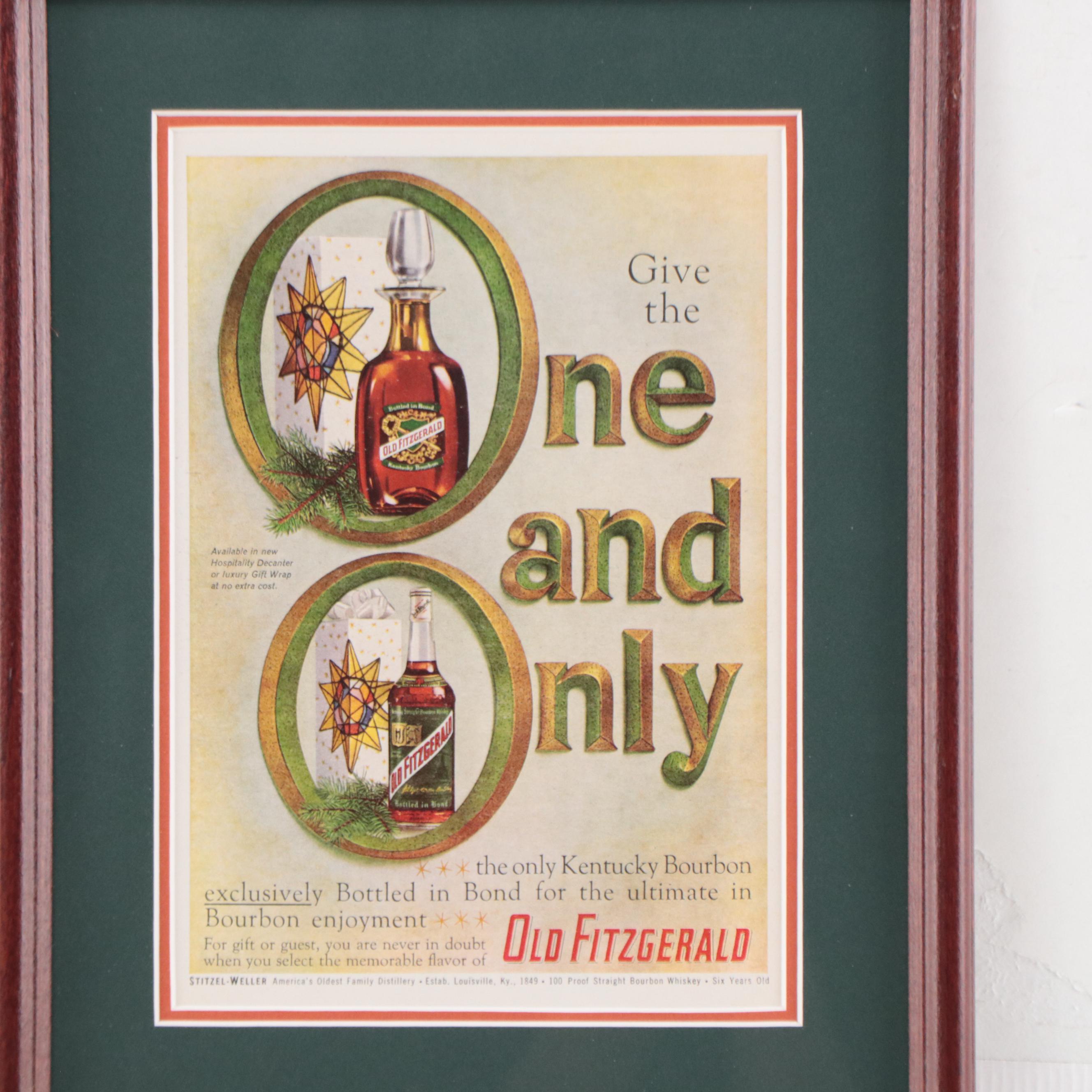 Old Fitzgerald Bourbon Whiskey Offset Lithograph Advertisement, Mid-20th Century