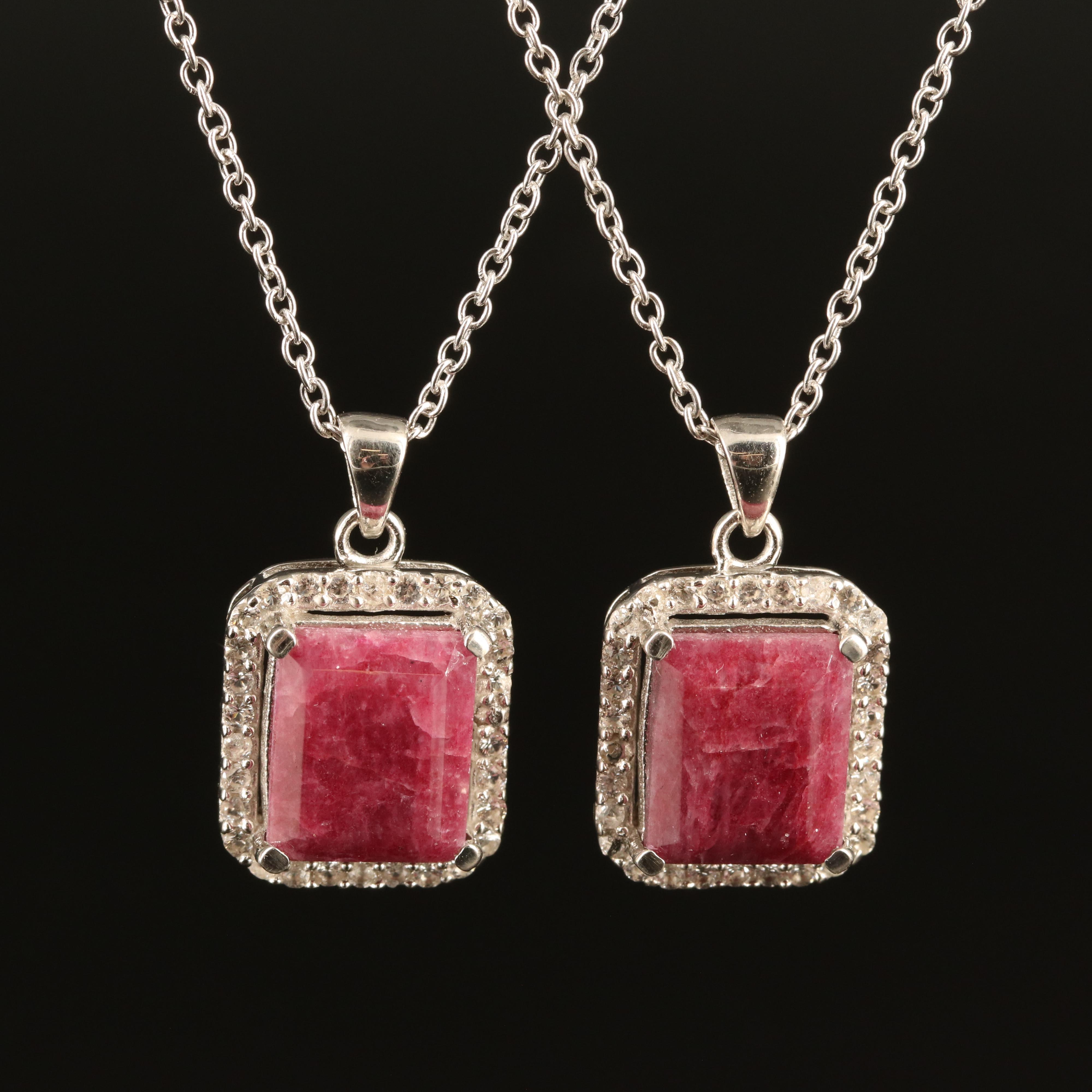 Sterling Beryl and White Topaz Pendant Necklaces