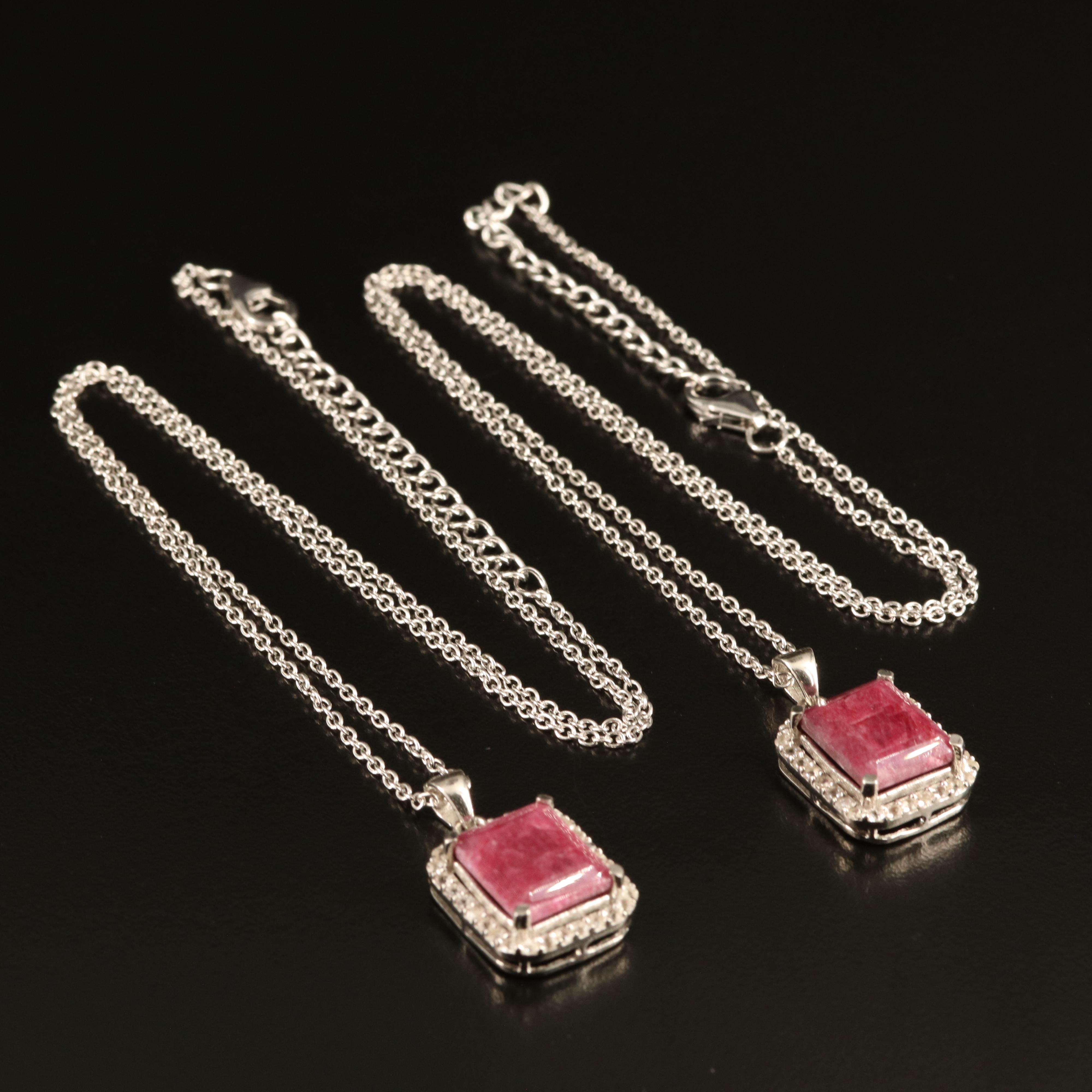 Sterling Beryl and White Topaz Pendant Necklaces