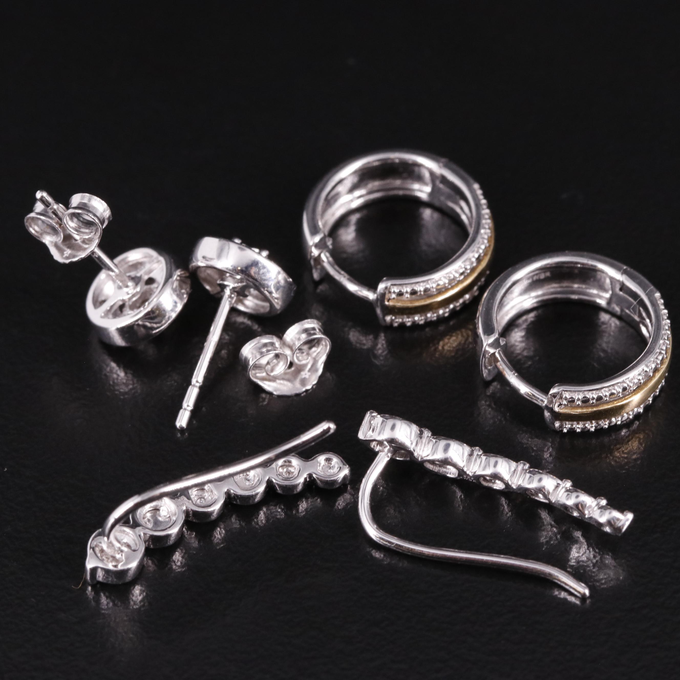 Sterling Diamond Set of Three Earrings