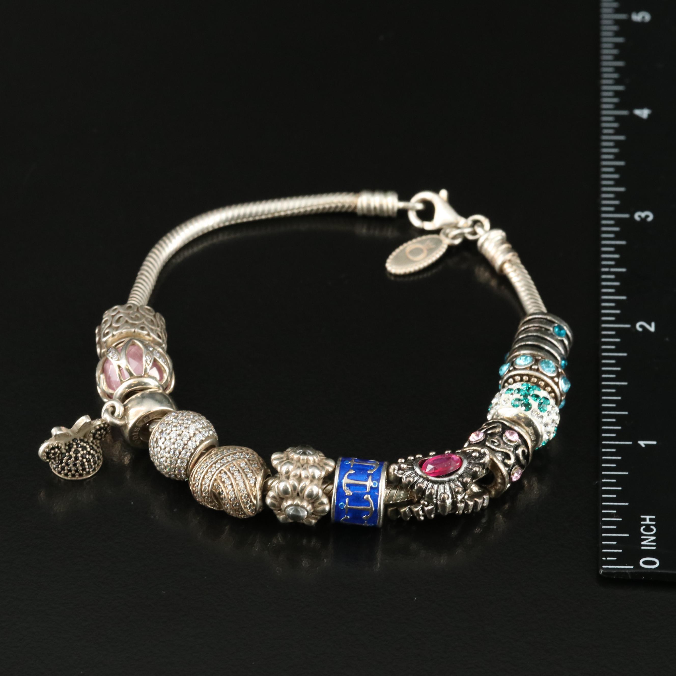 Pandora Sterling Charm Bracelet Including Cubic Zirconia and Enamel