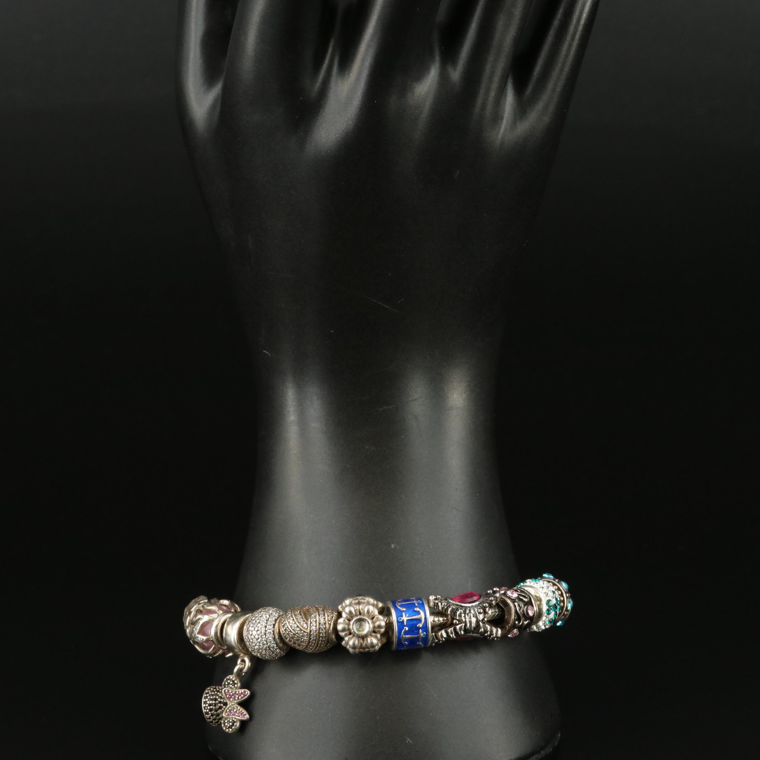 Pandora Sterling Charm Bracelet Including Cubic Zirconia and Enamel