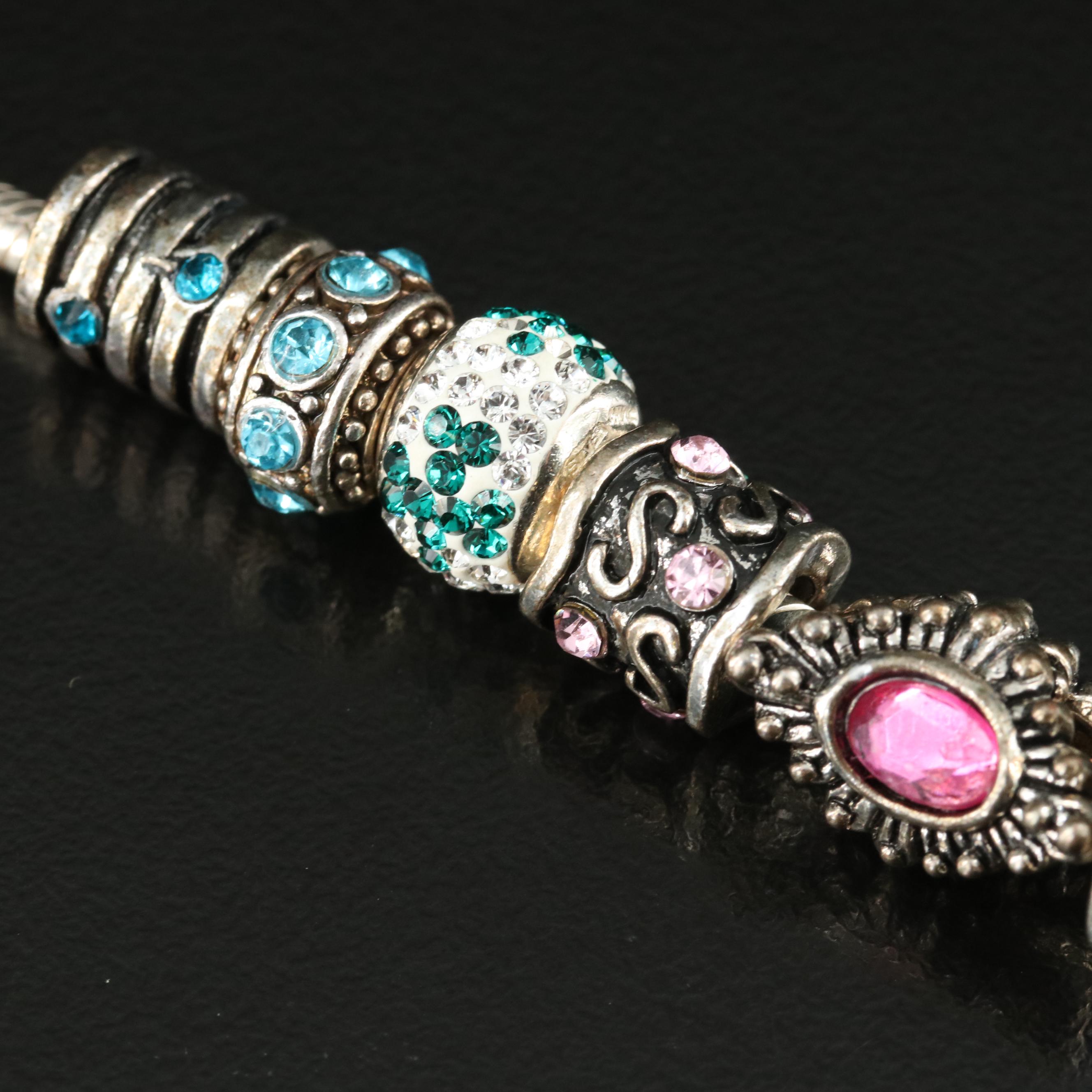 Pandora Sterling Charm Bracelet Including Cubic Zirconia and Enamel