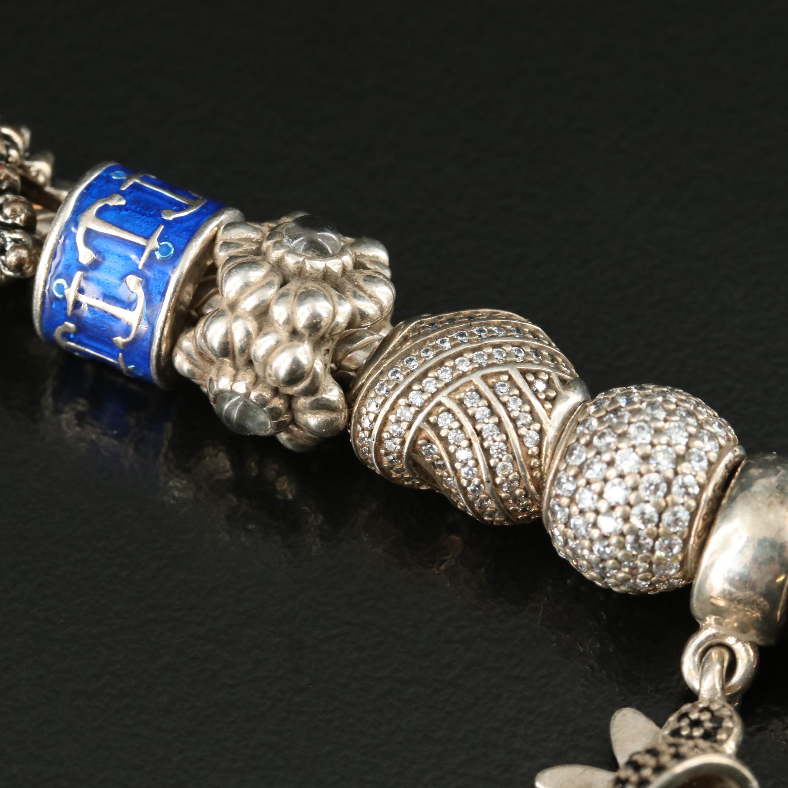 Pandora Sterling Charm Bracelet Including Cubic Zirconia and Enamel