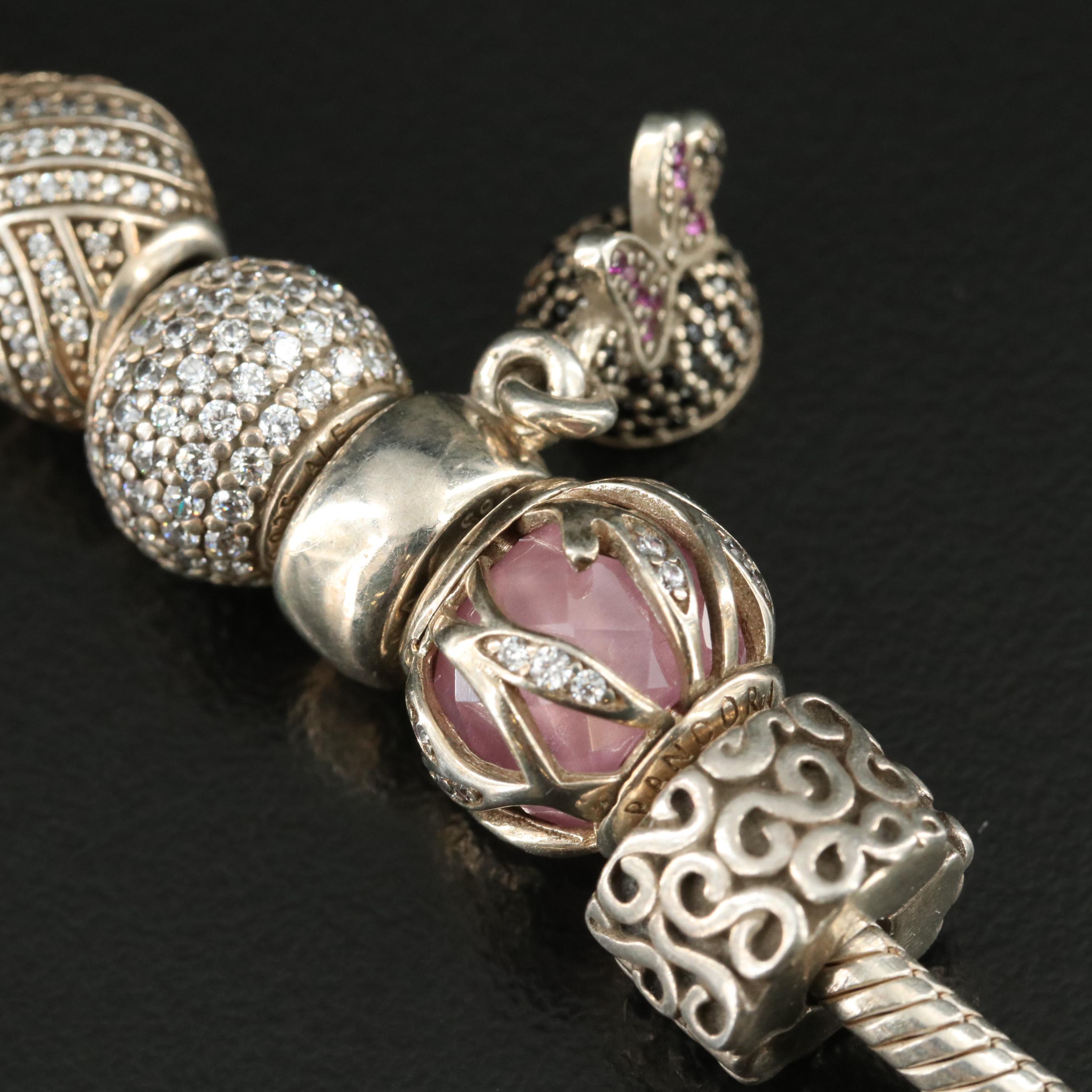 Pandora Sterling Charm Bracelet Including Cubic Zirconia and Enamel