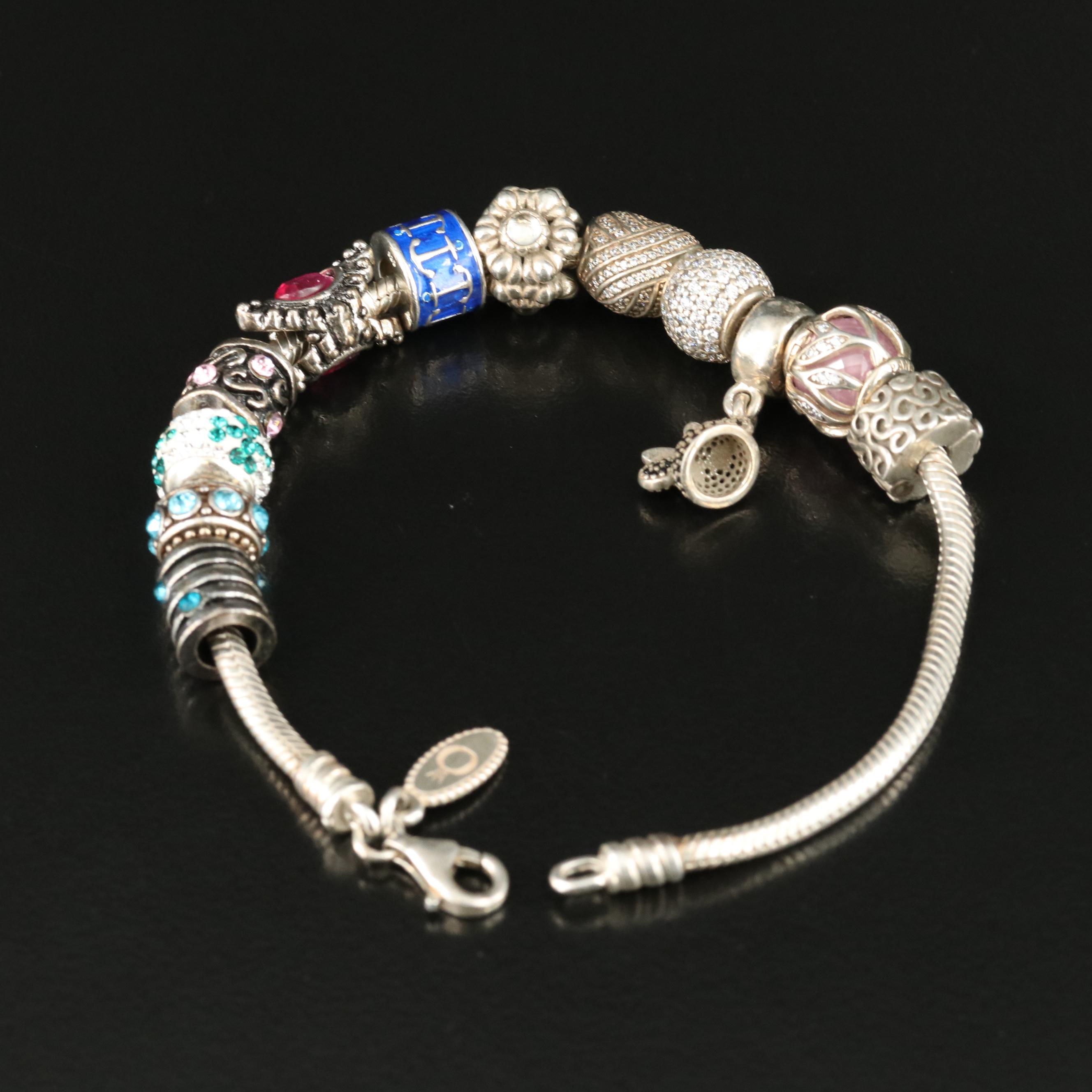 Pandora Sterling Charm Bracelet Including Cubic Zirconia and Enamel