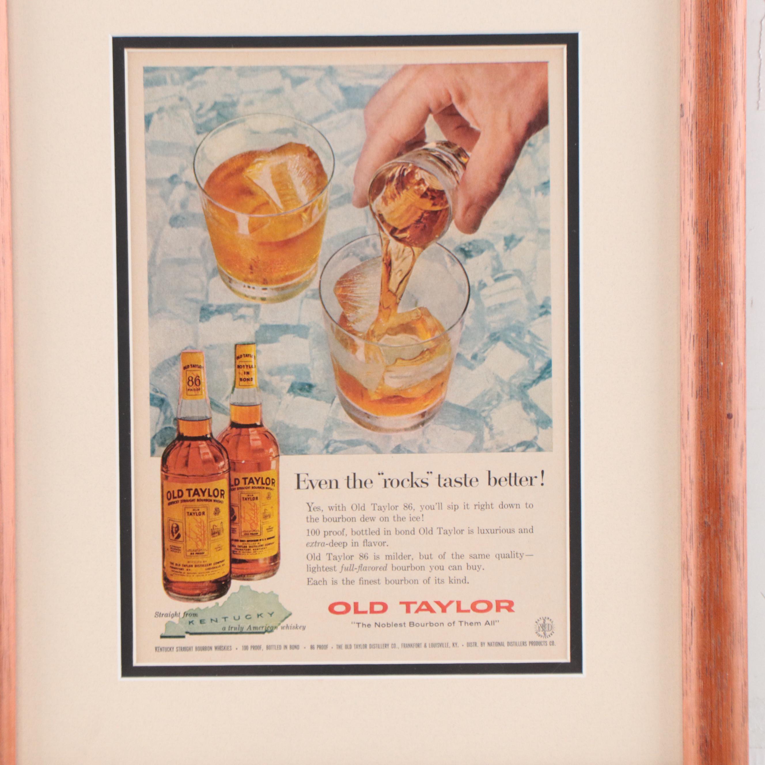 Old Taylor Bourbon Whiskey Offset Lithograph Advertisement, Mid-20th Century