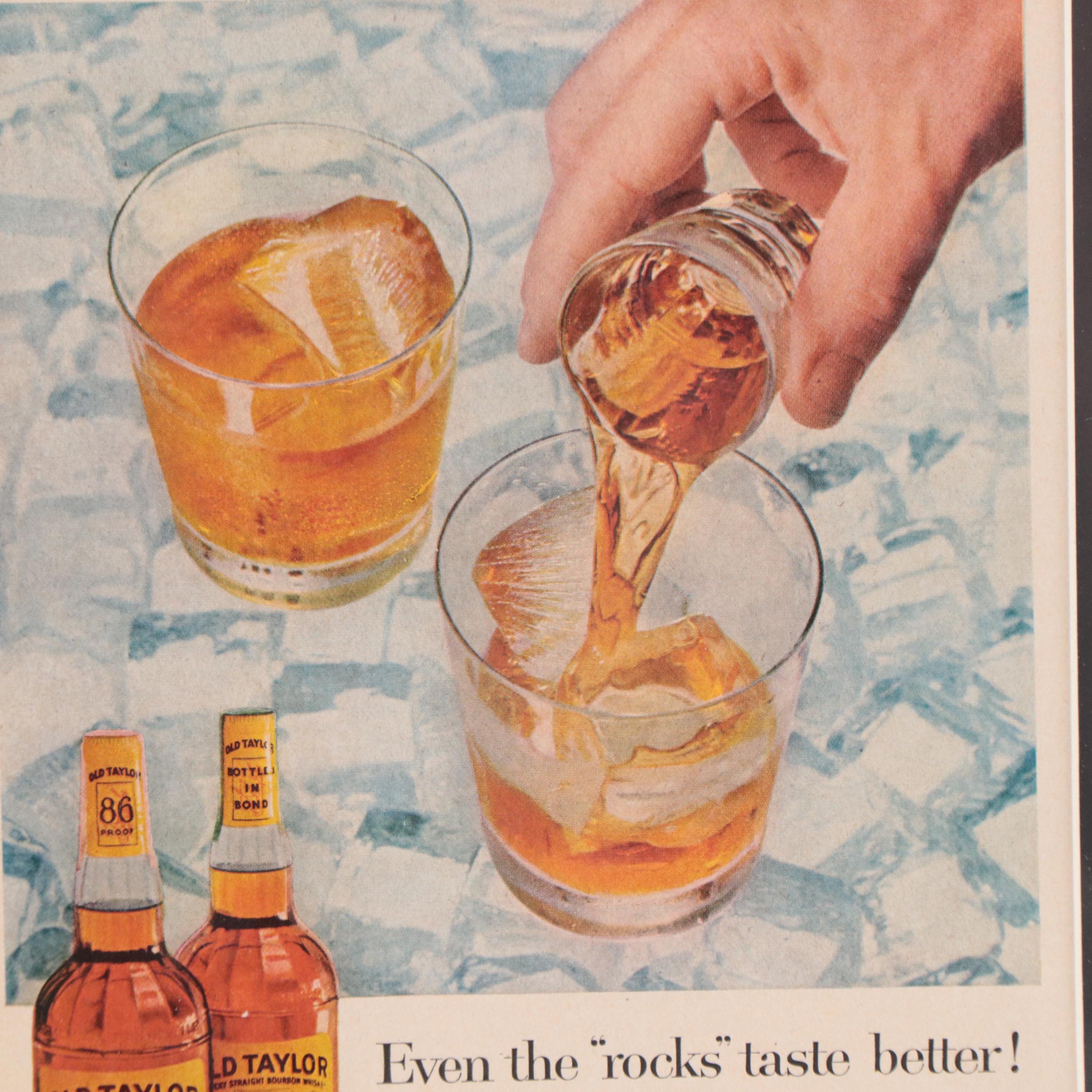 Old Taylor Bourbon Whiskey Offset Lithograph Advertisement, Mid-20th Century
