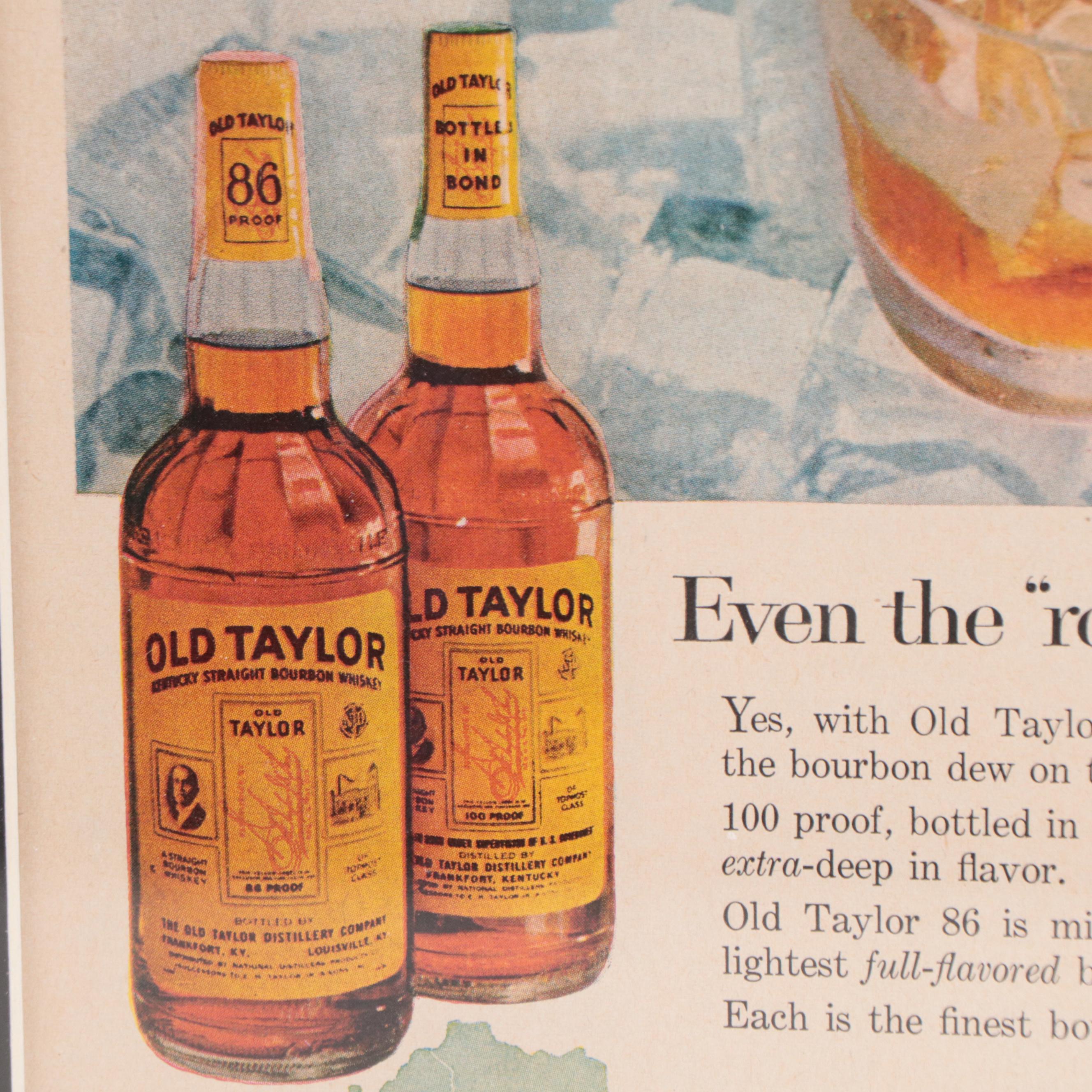 Old Taylor Bourbon Whiskey Offset Lithograph Advertisement, Mid-20th Century