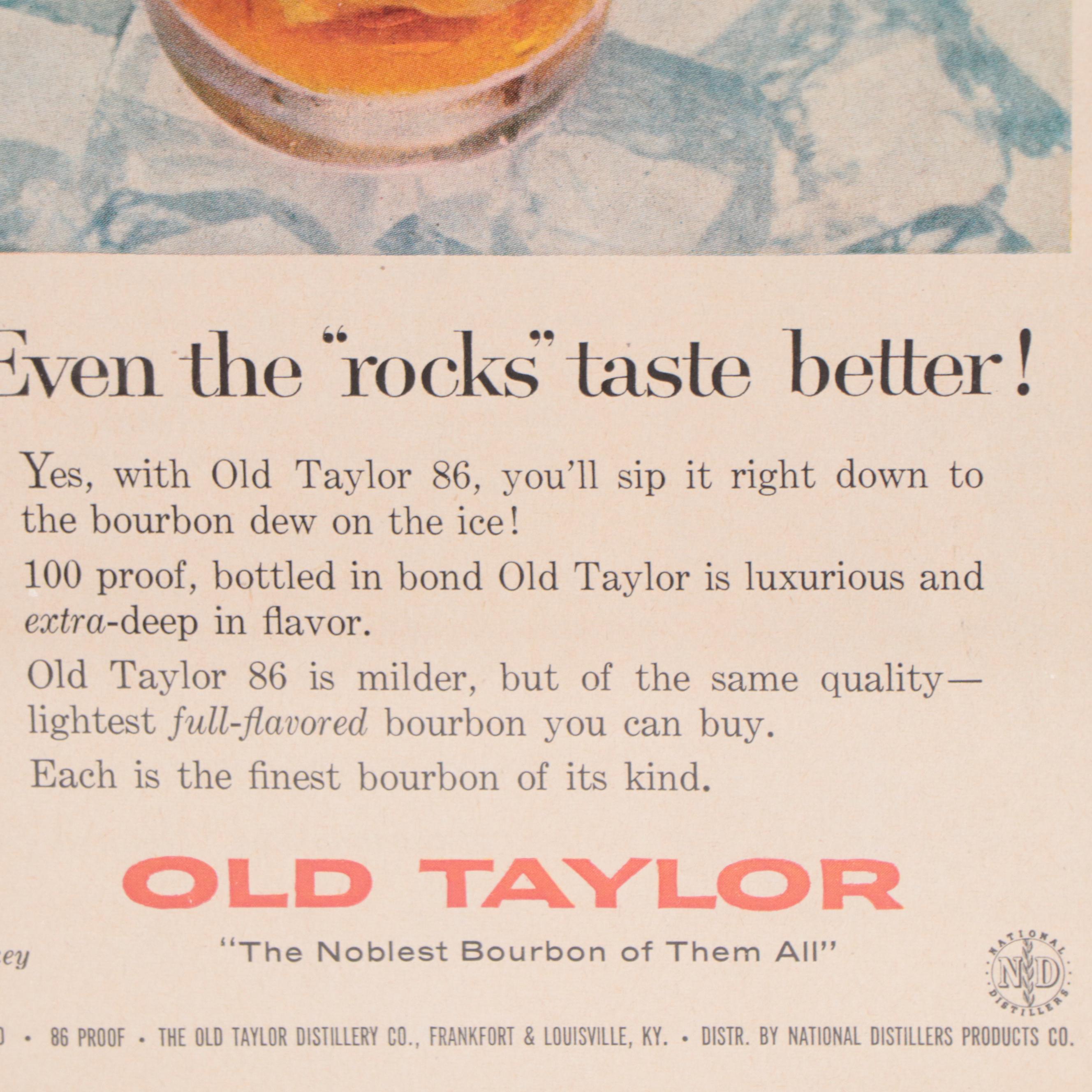 Old Taylor Bourbon Whiskey Offset Lithograph Advertisement, Mid-20th Century