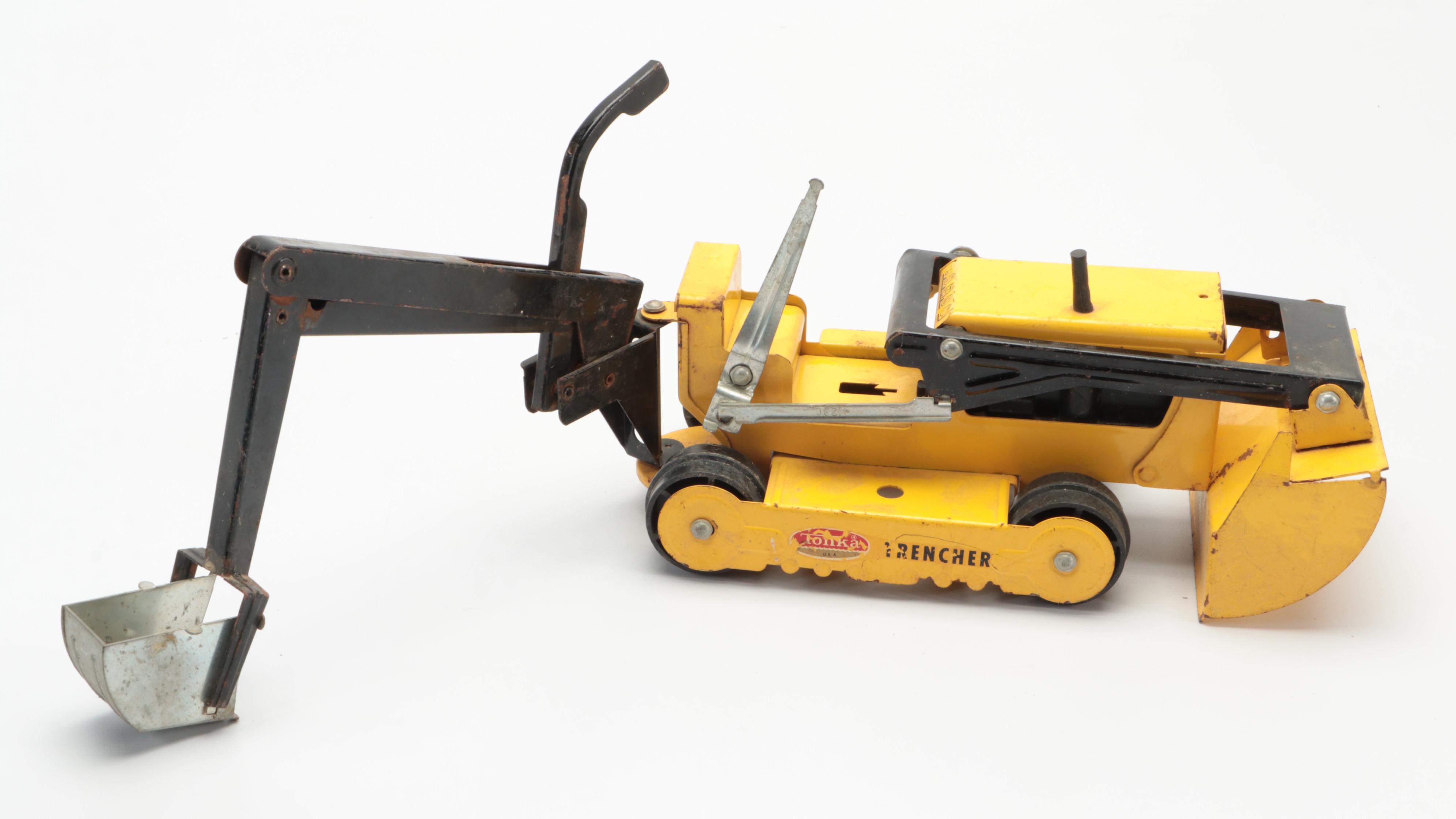 Tonka Trencher with Diecast Metal Toy Pickup Trucks, Mid to Late 20th Century