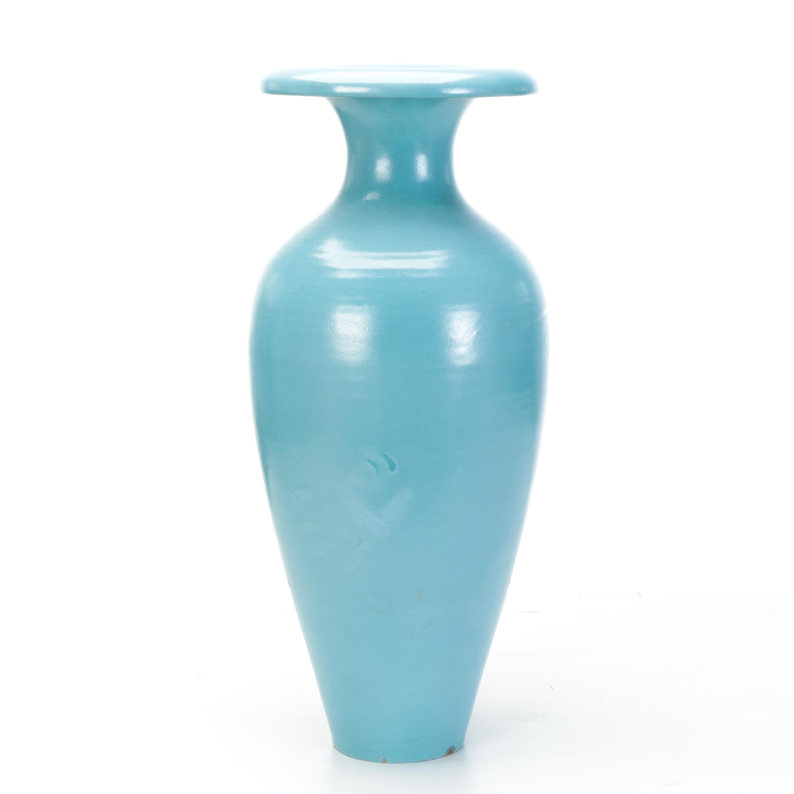 Turquoise Glazed Earthenware Floor Vase