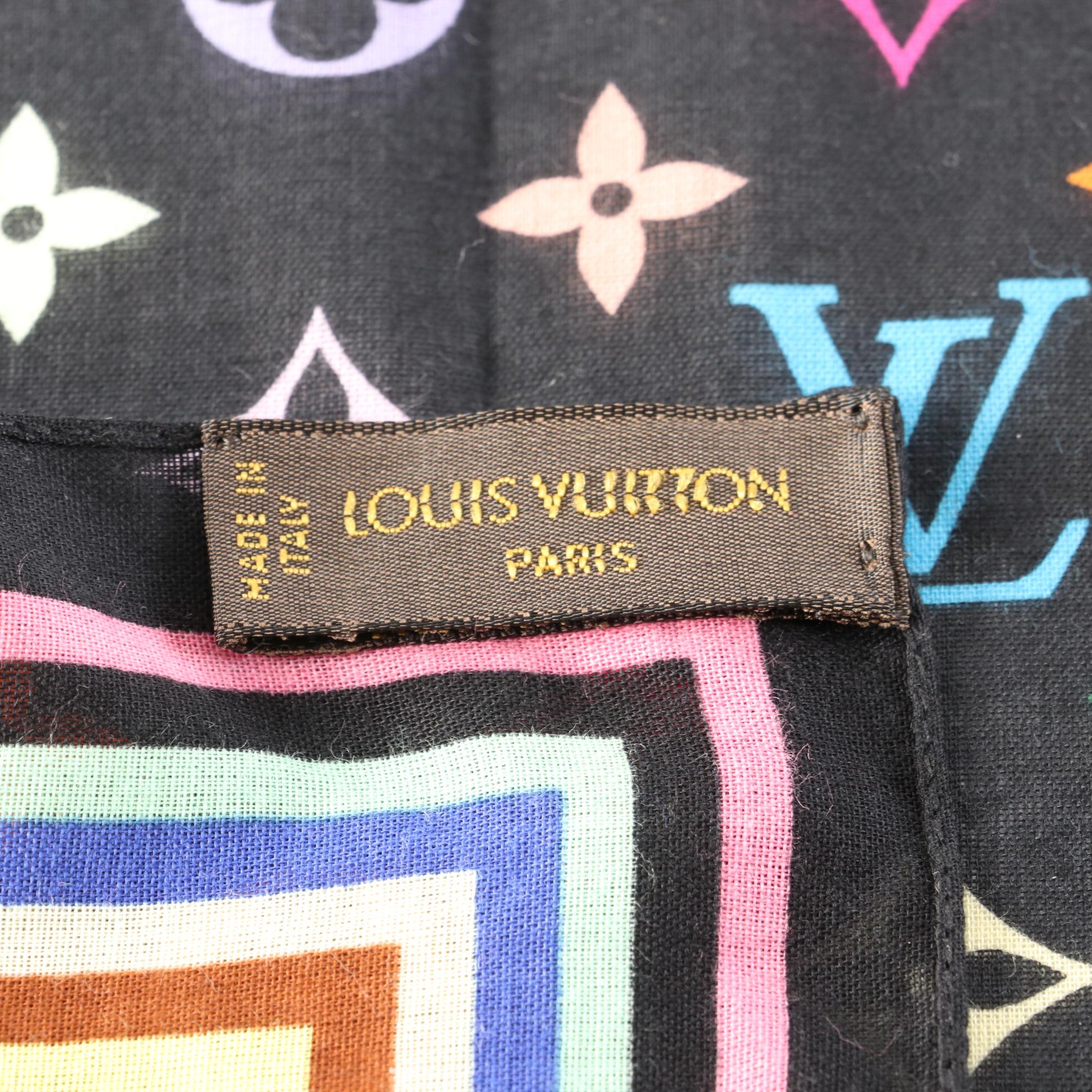 Louis Vuitton Takashi Murakami Black Multicolor Monogram Scarf with Box