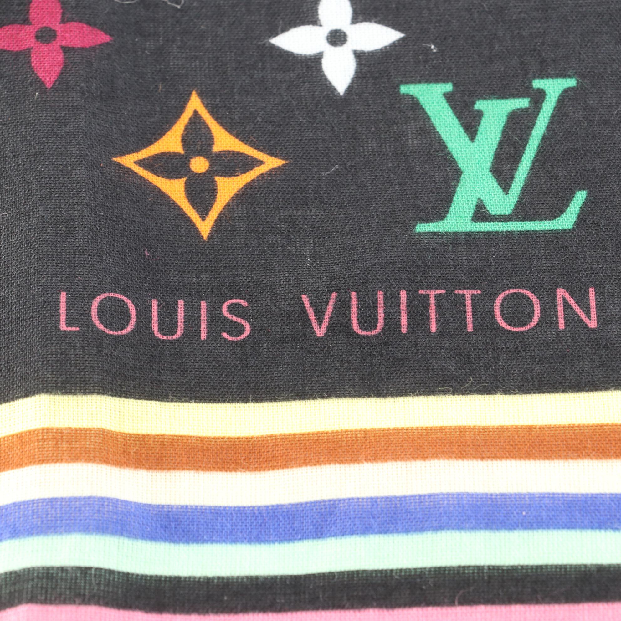 Louis Vuitton Takashi Murakami Black Multicolor Monogram Scarf with Box