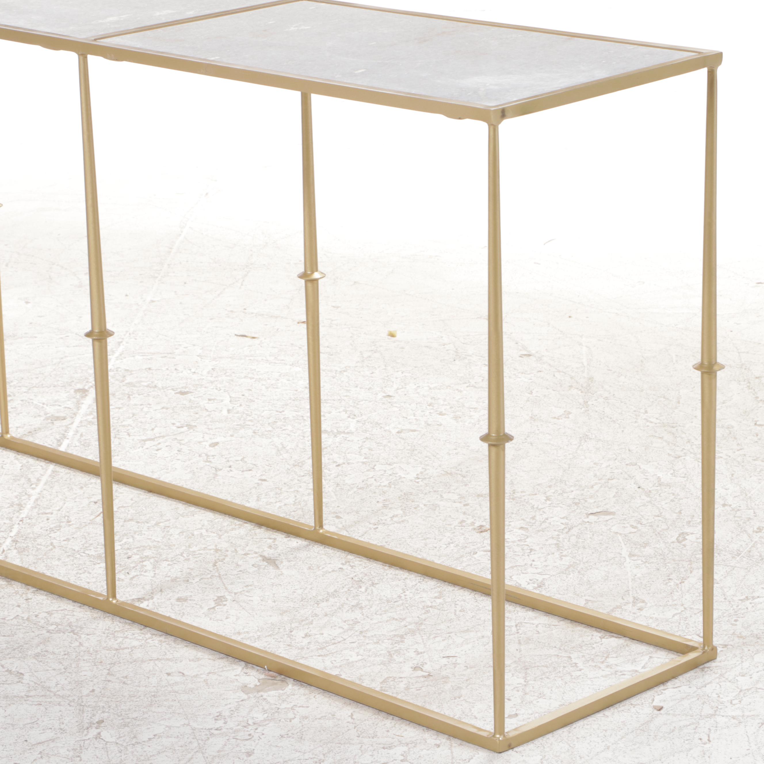 Marble Top Gold Tone Metal Console Table