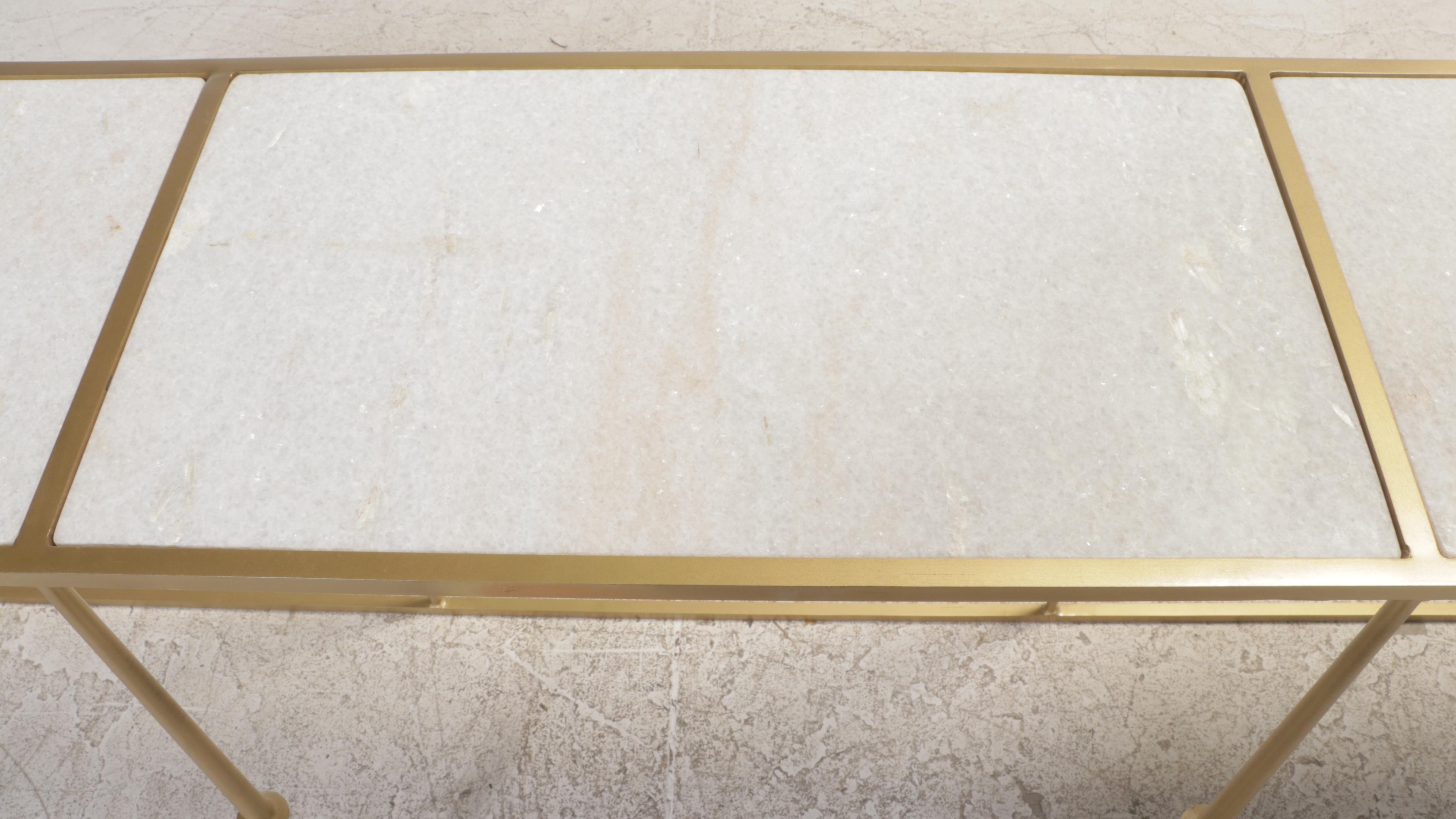 Marble Top Gold Tone Metal Console Table