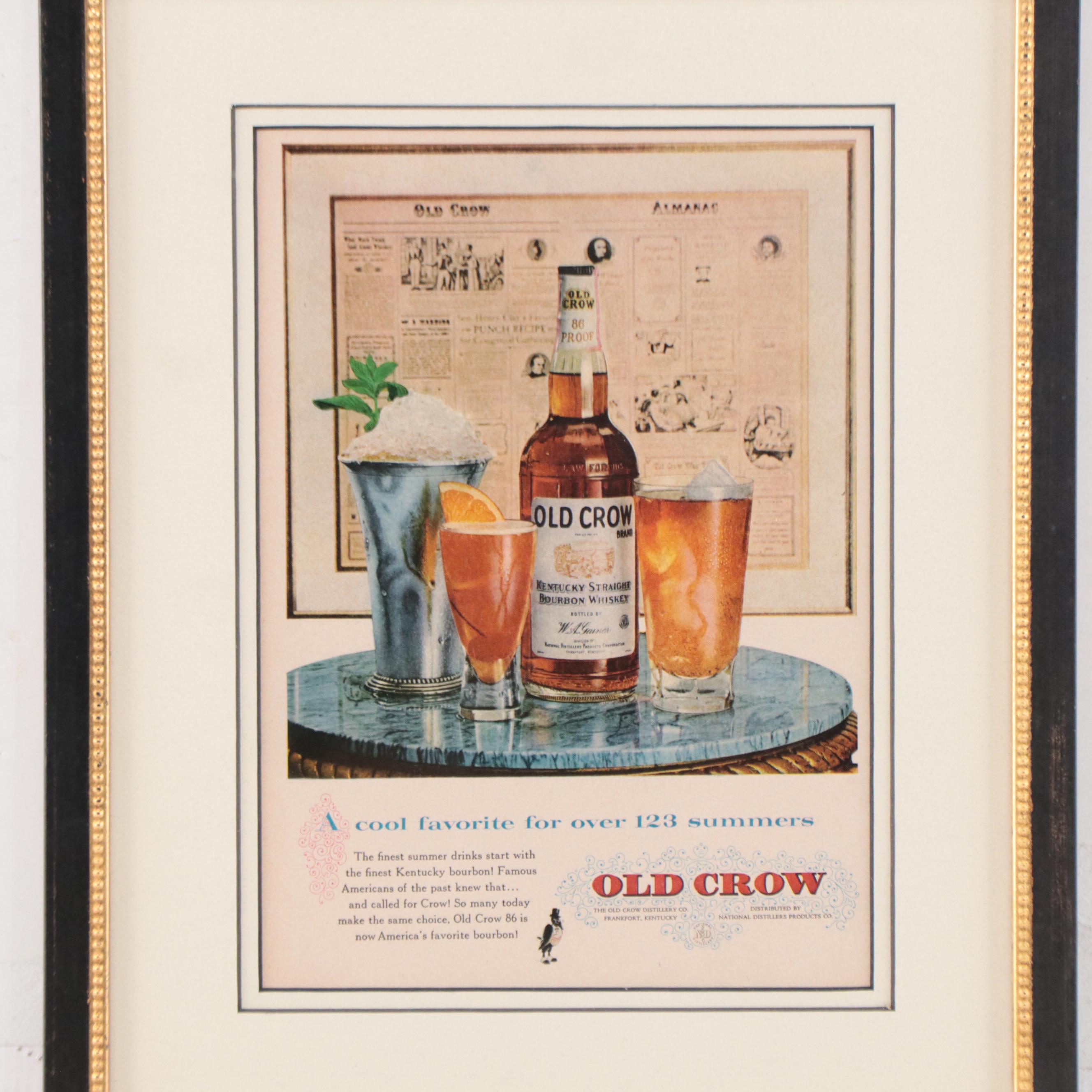 Old Crow Kentucky Whiskey Offset Lithograph Advertisement, Mid-20th Century
