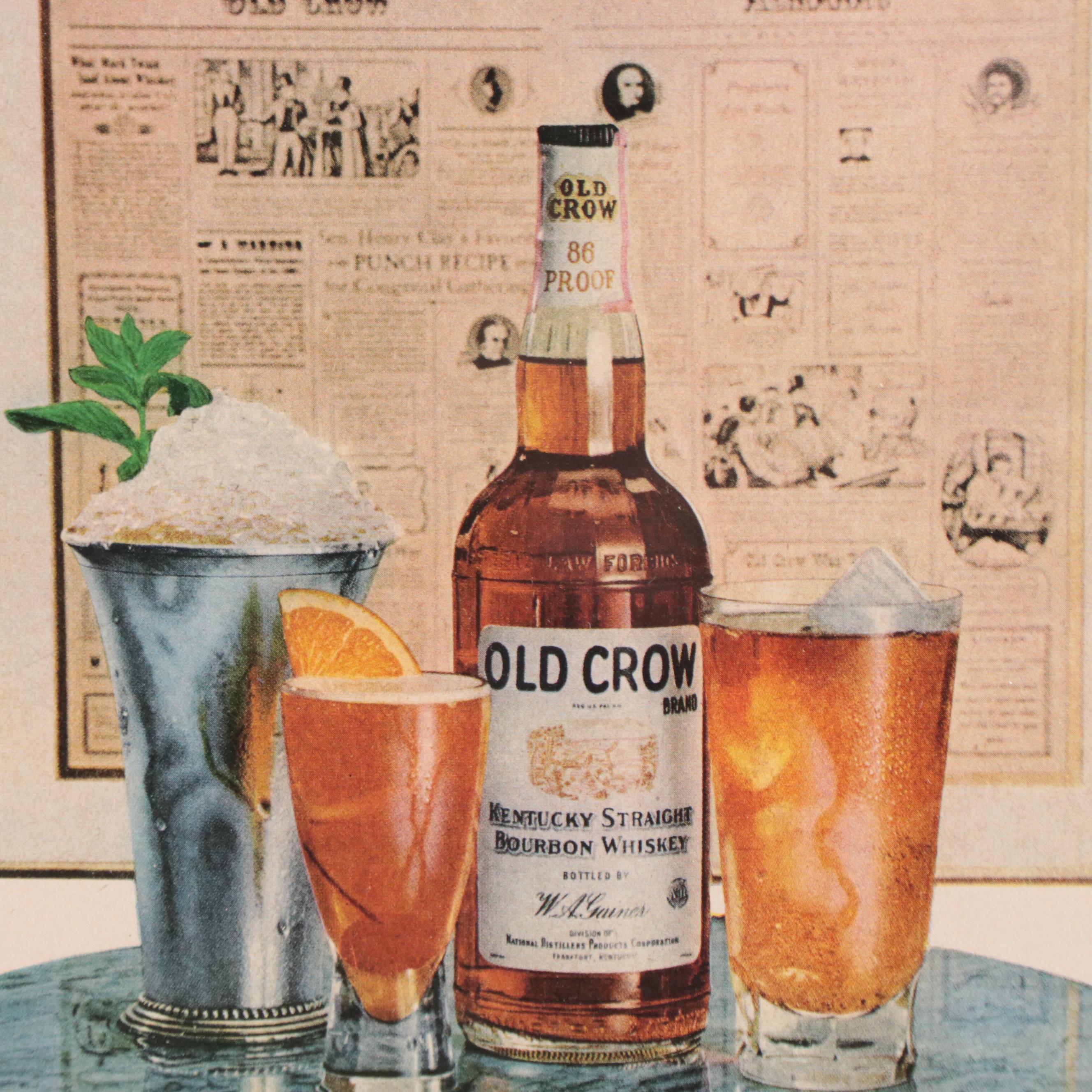 Old Crow Kentucky Whiskey Offset Lithograph Advertisement, Mid-20th Century