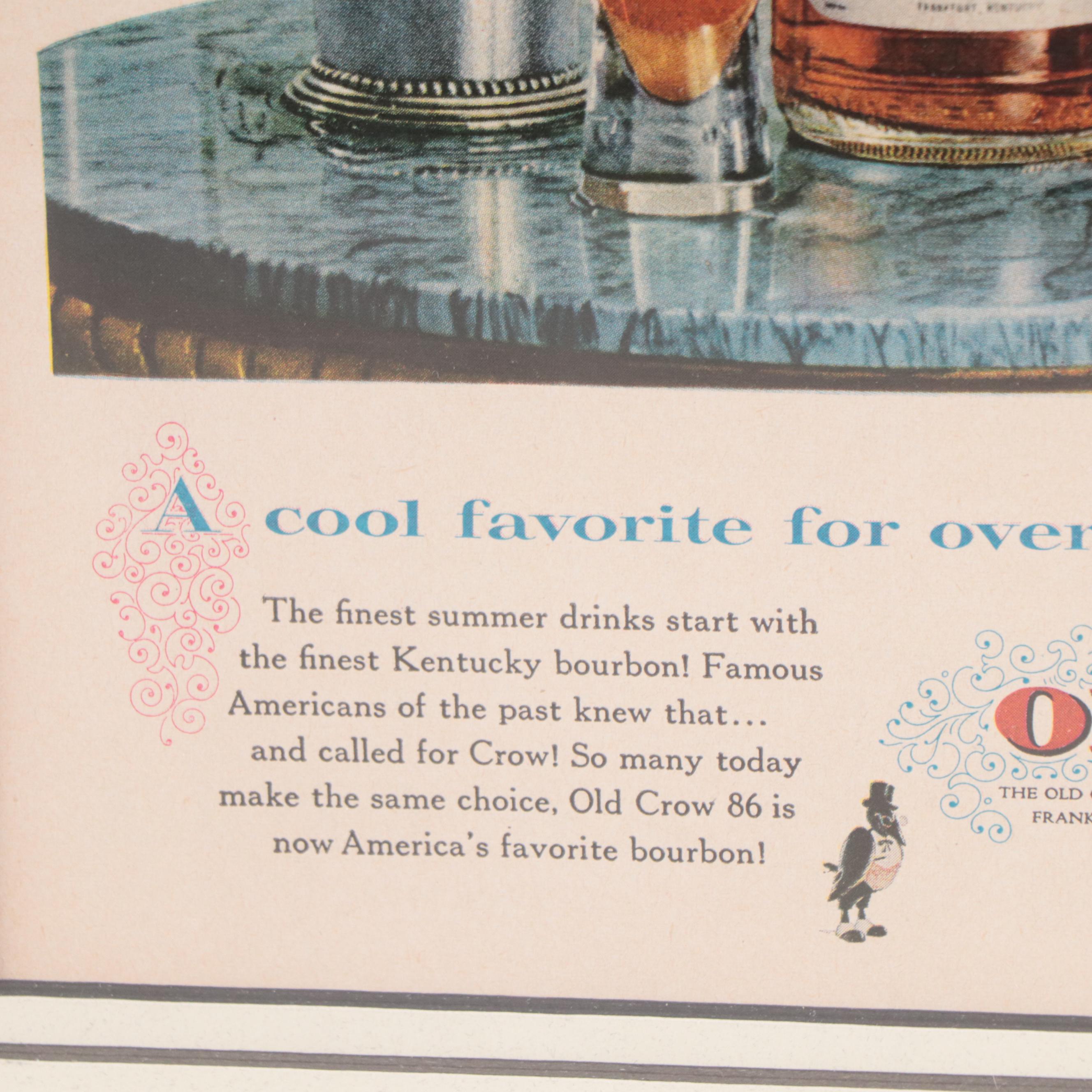 Old Crow Kentucky Whiskey Offset Lithograph Advertisement, Mid-20th Century