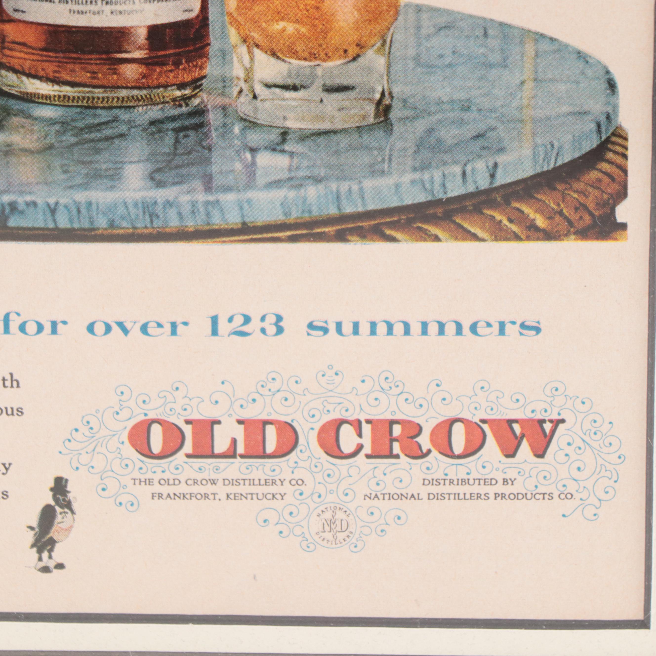 Old Crow Kentucky Whiskey Offset Lithograph Advertisement, Mid-20th Century