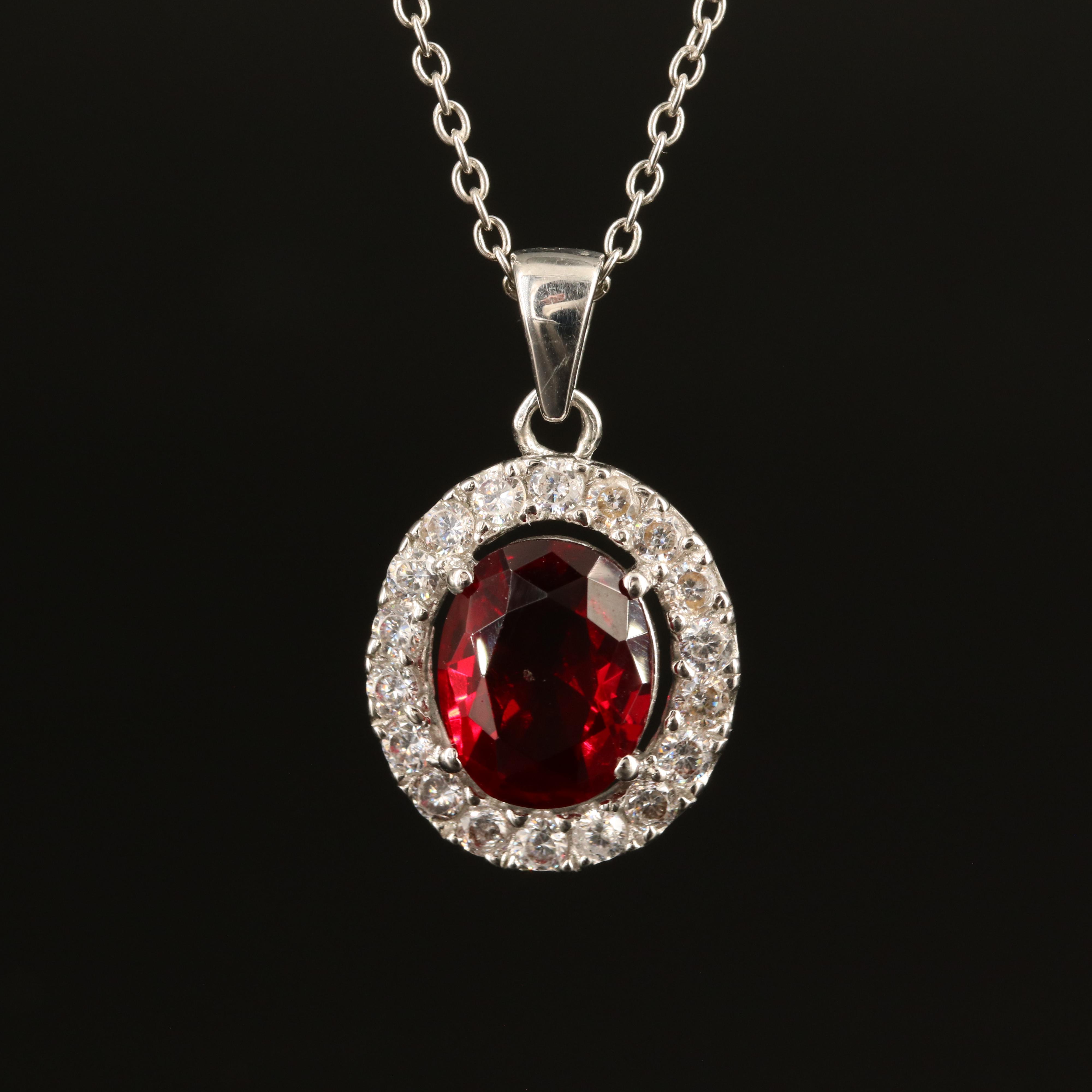 Sterling Glass and Cubic Zirconia Pendant Necklace