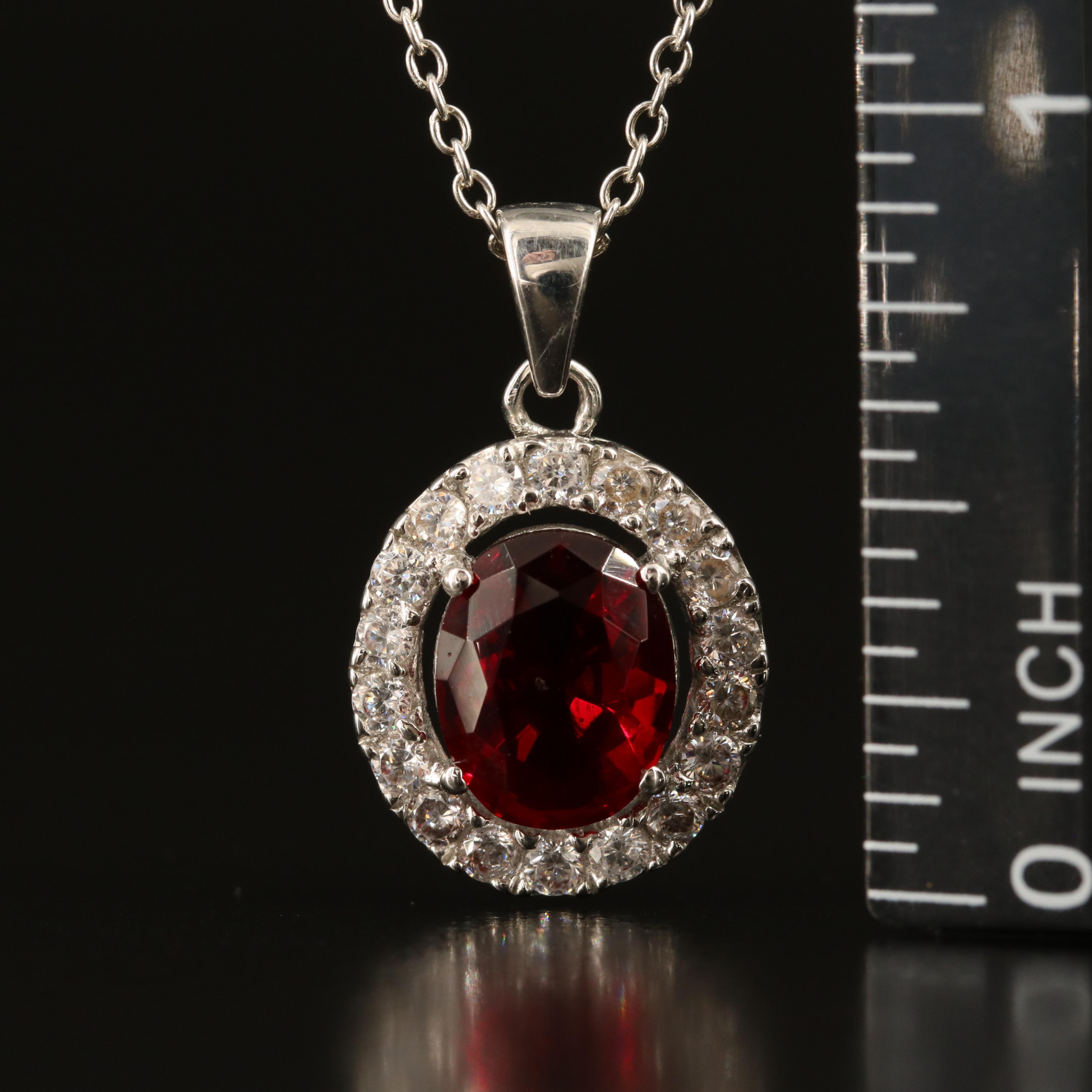 Sterling Glass and Cubic Zirconia Pendant Necklace