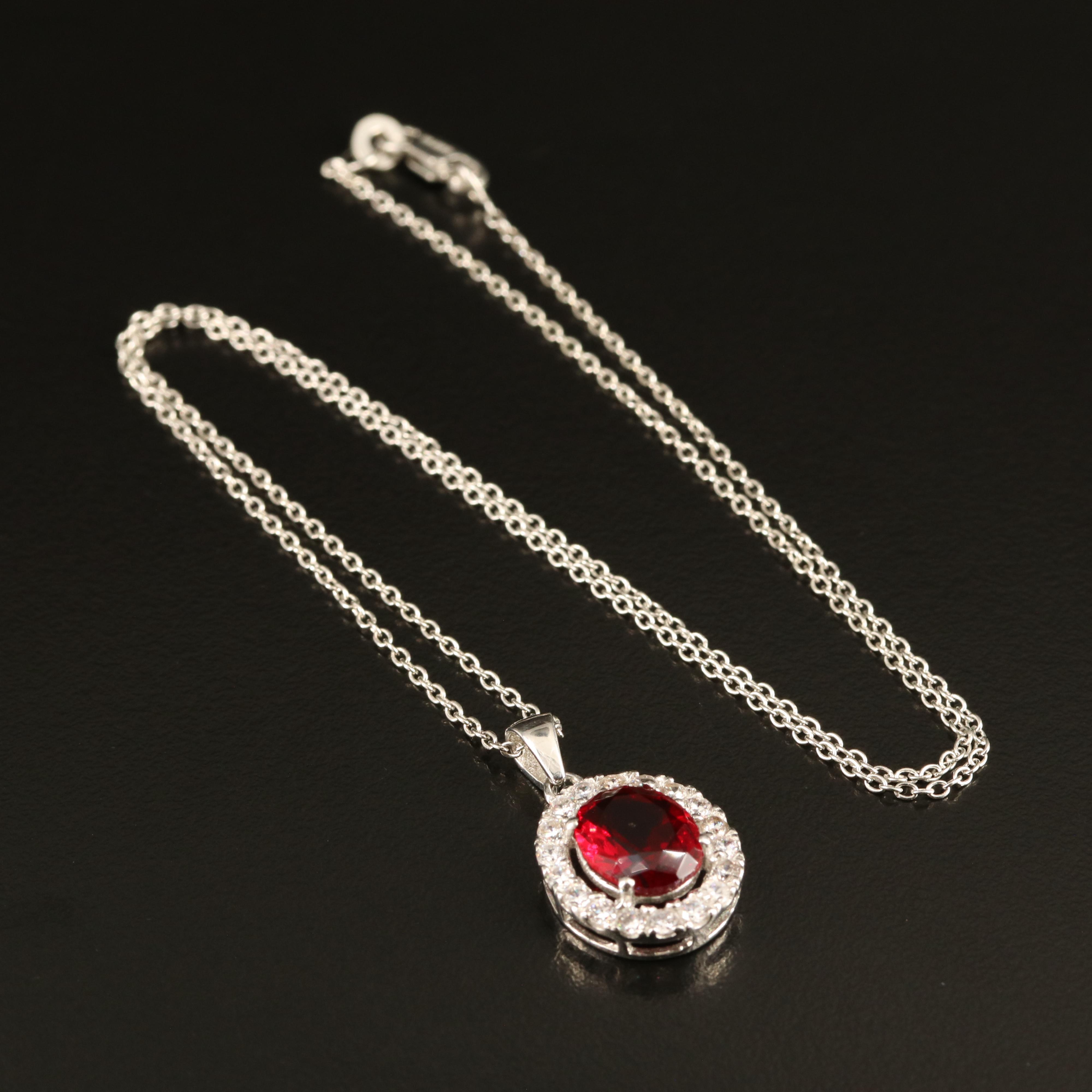 Sterling Glass and Cubic Zirconia Pendant Necklace
