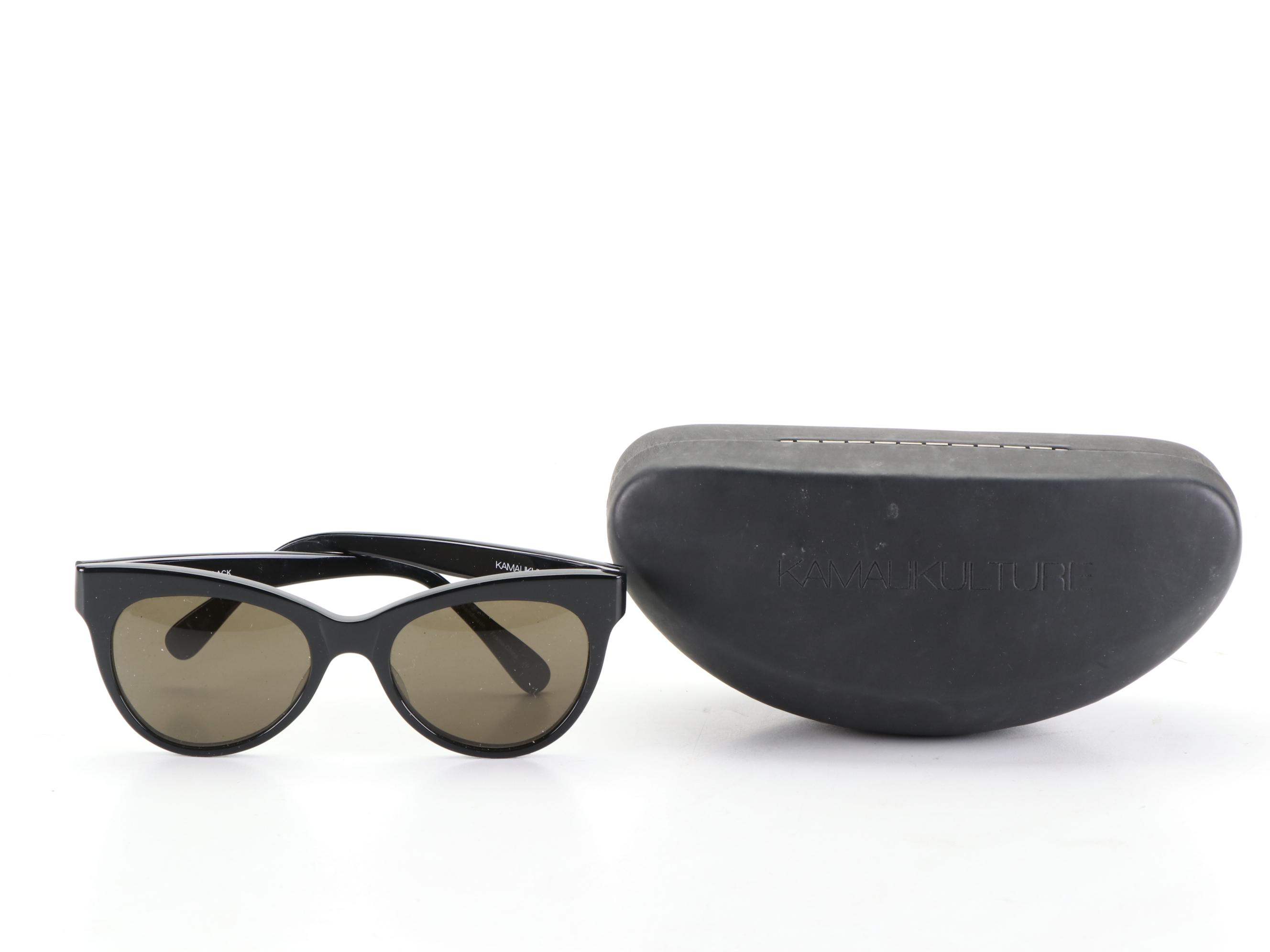 Norma Kamali Kamalikulture Square Cat Sunglasses in Black with Case