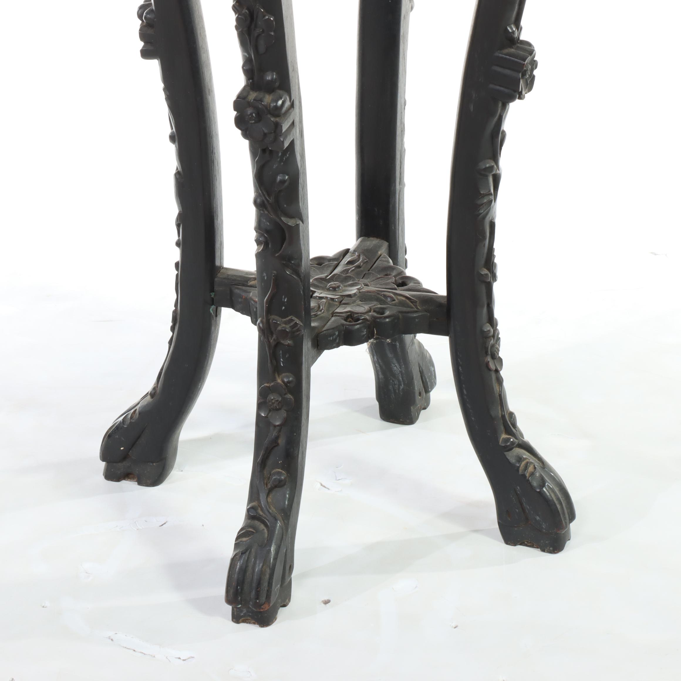 Chinese Ebonized and Carved Hardwood Pedestal with Marble Top