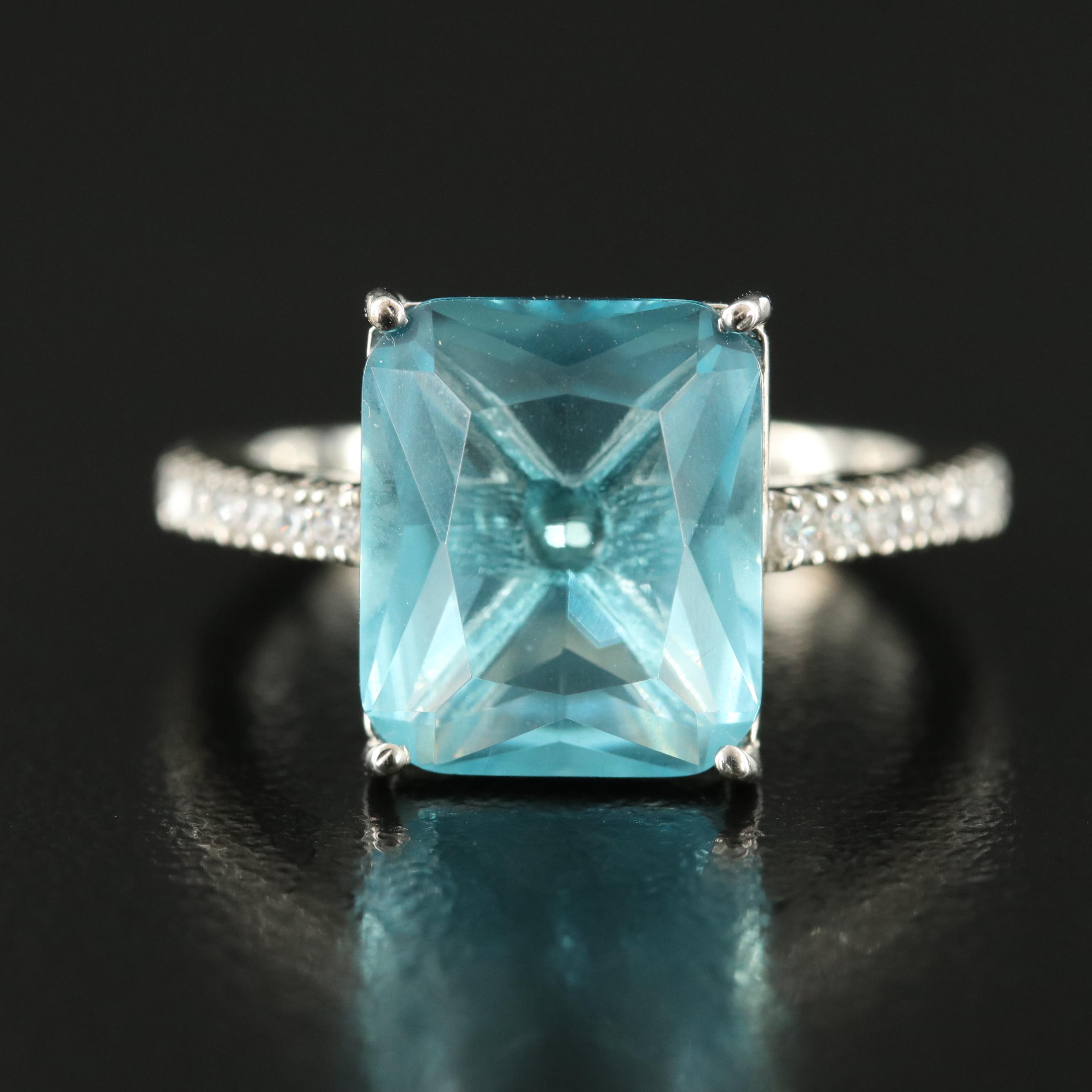 Sterling Cubic Zirconia and Glass Ring