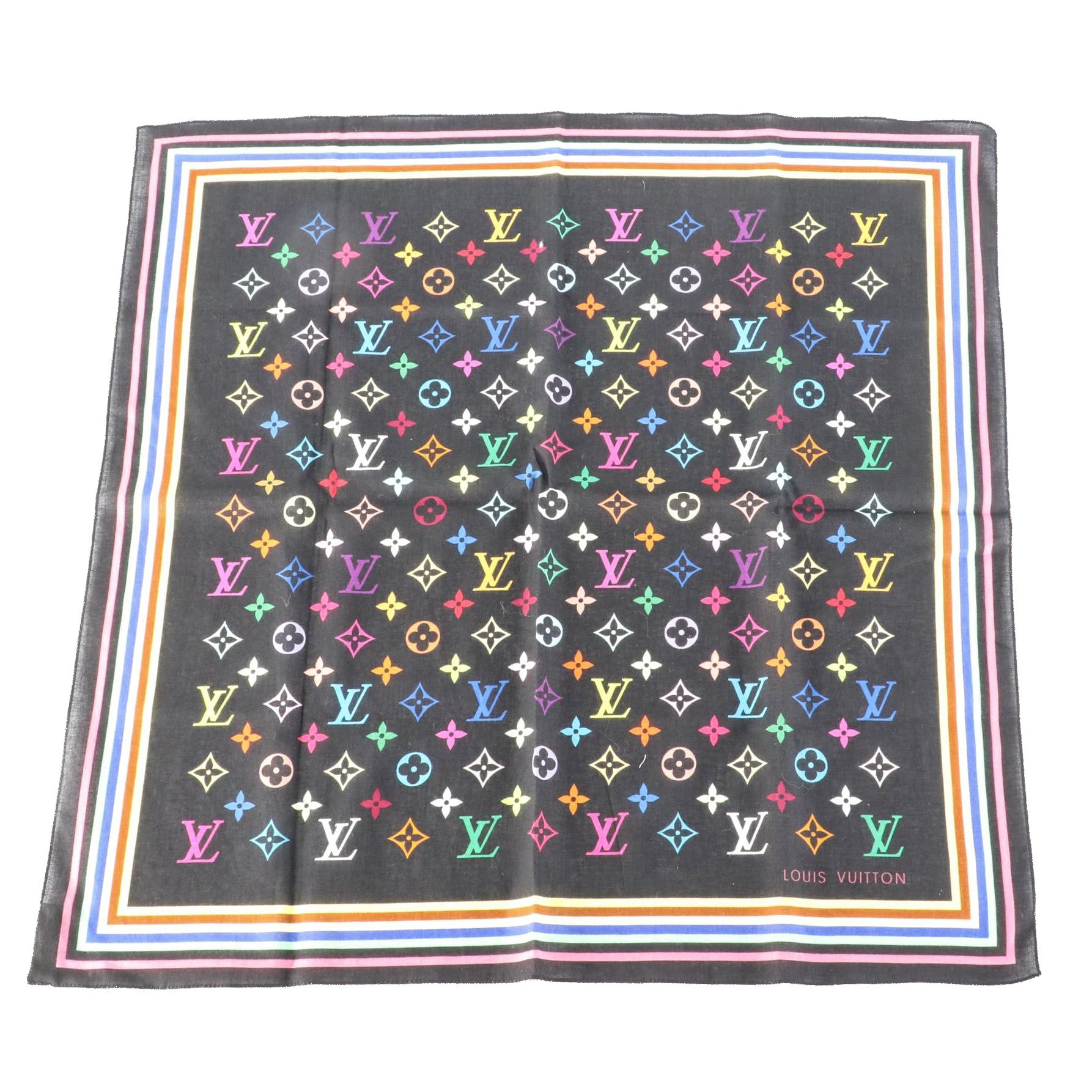 Louis Vuitton Takashi Murakami Black Multicolor Monogram Scarf with Box