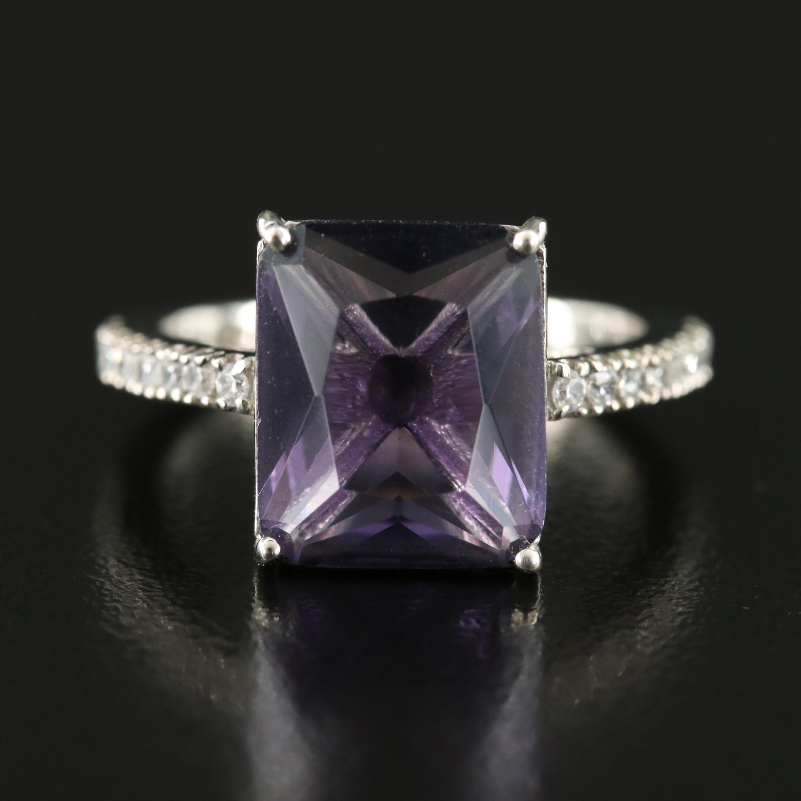 Sterling Cubic Zirconia and Glass Ring