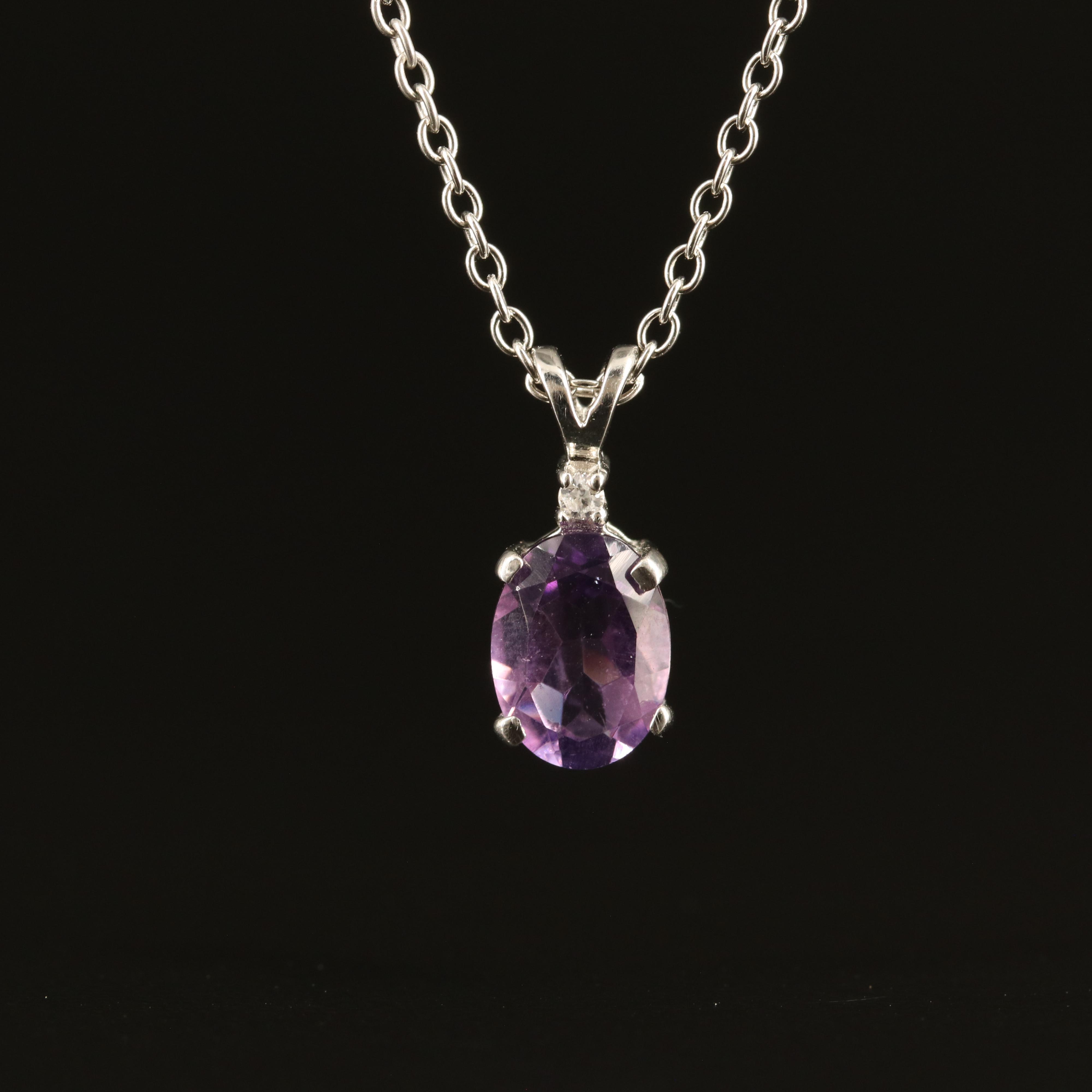 Sterling Amethyst and Zircon Pendant Necklace