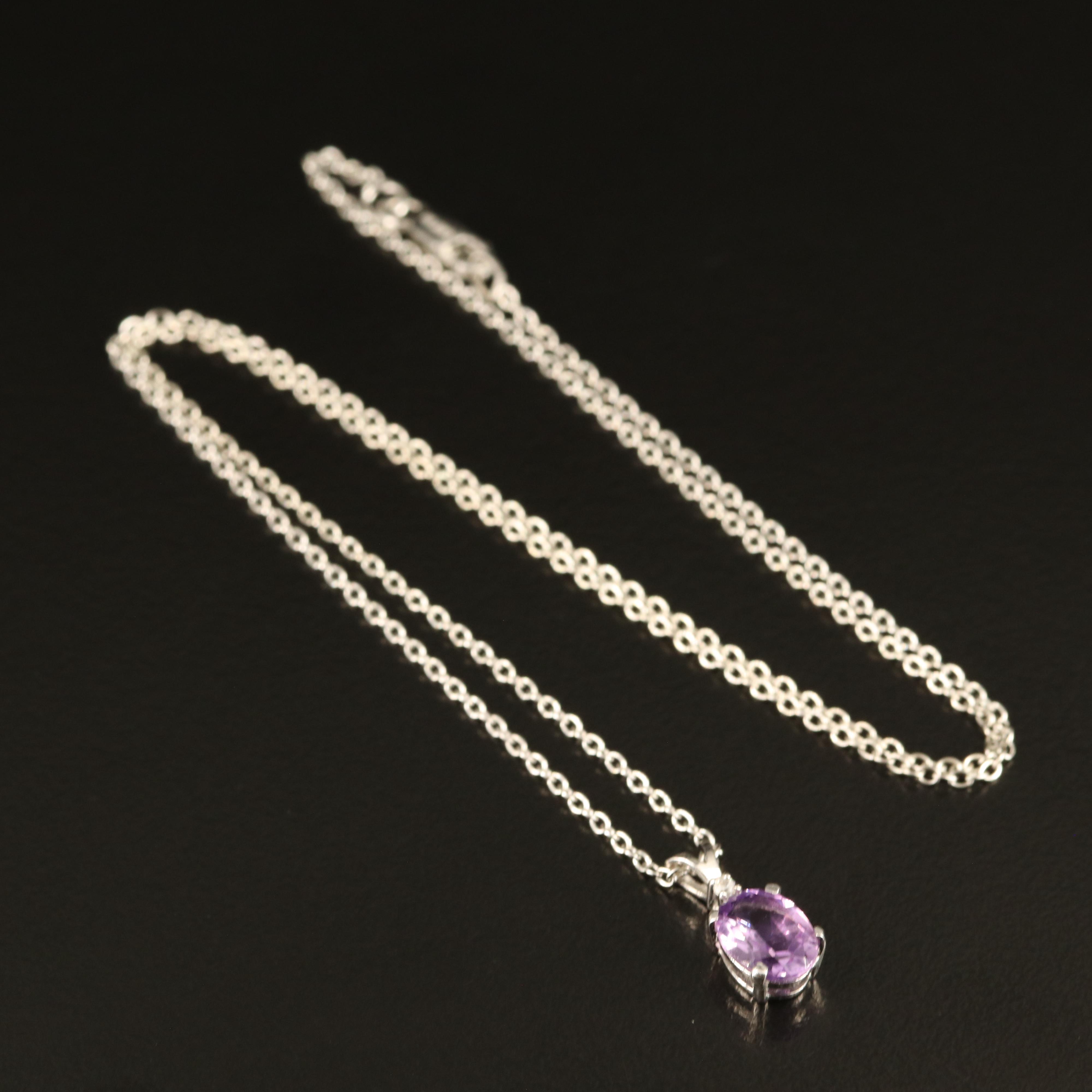 Sterling Amethyst and Zircon Pendant Necklace